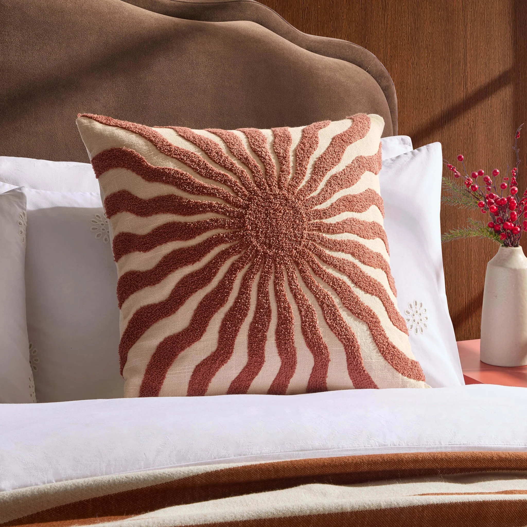 Embroidered Sun Cushion Cover - Burnt Orange