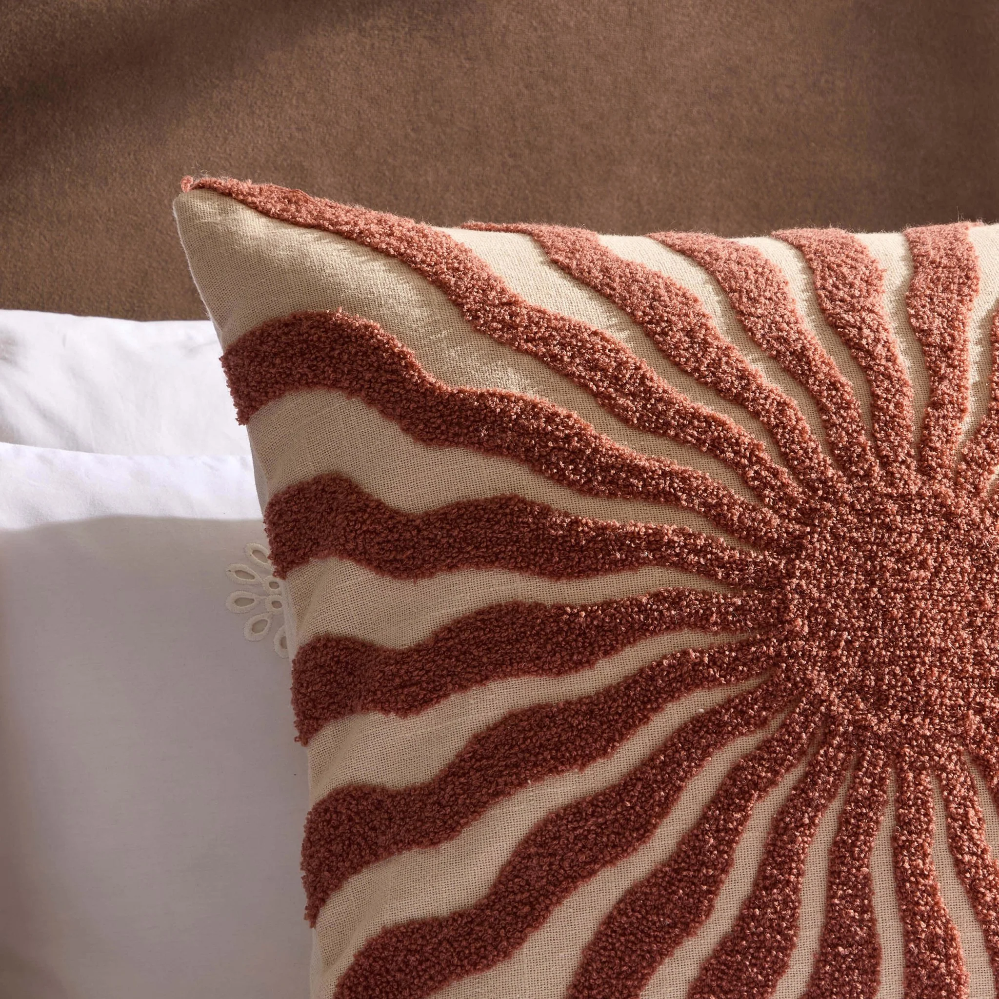 Embroidered Sun Cushion Cover - Burnt Orange - Image 2