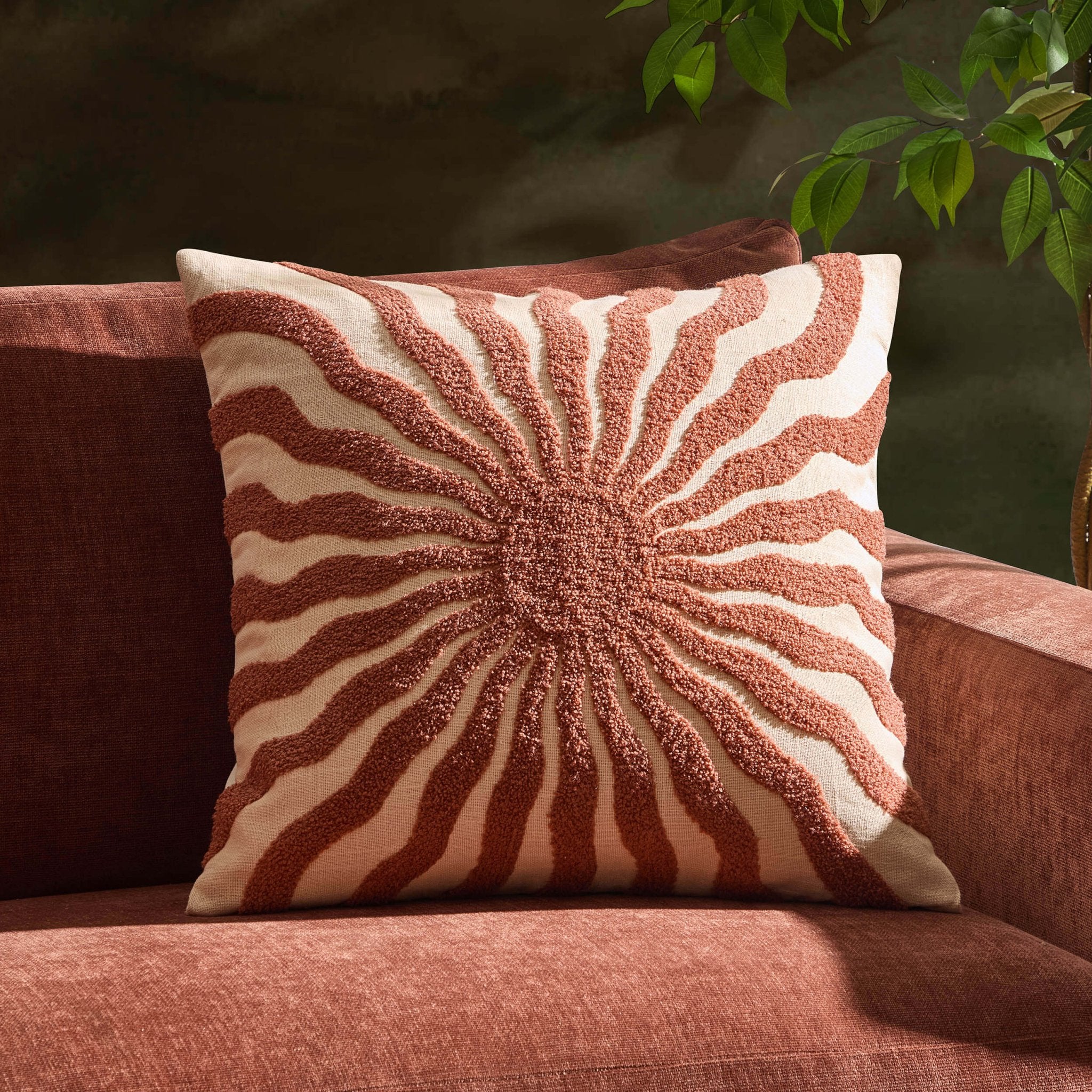 Embroidered Sun Sofa Cushion Cover - Burnt Orange