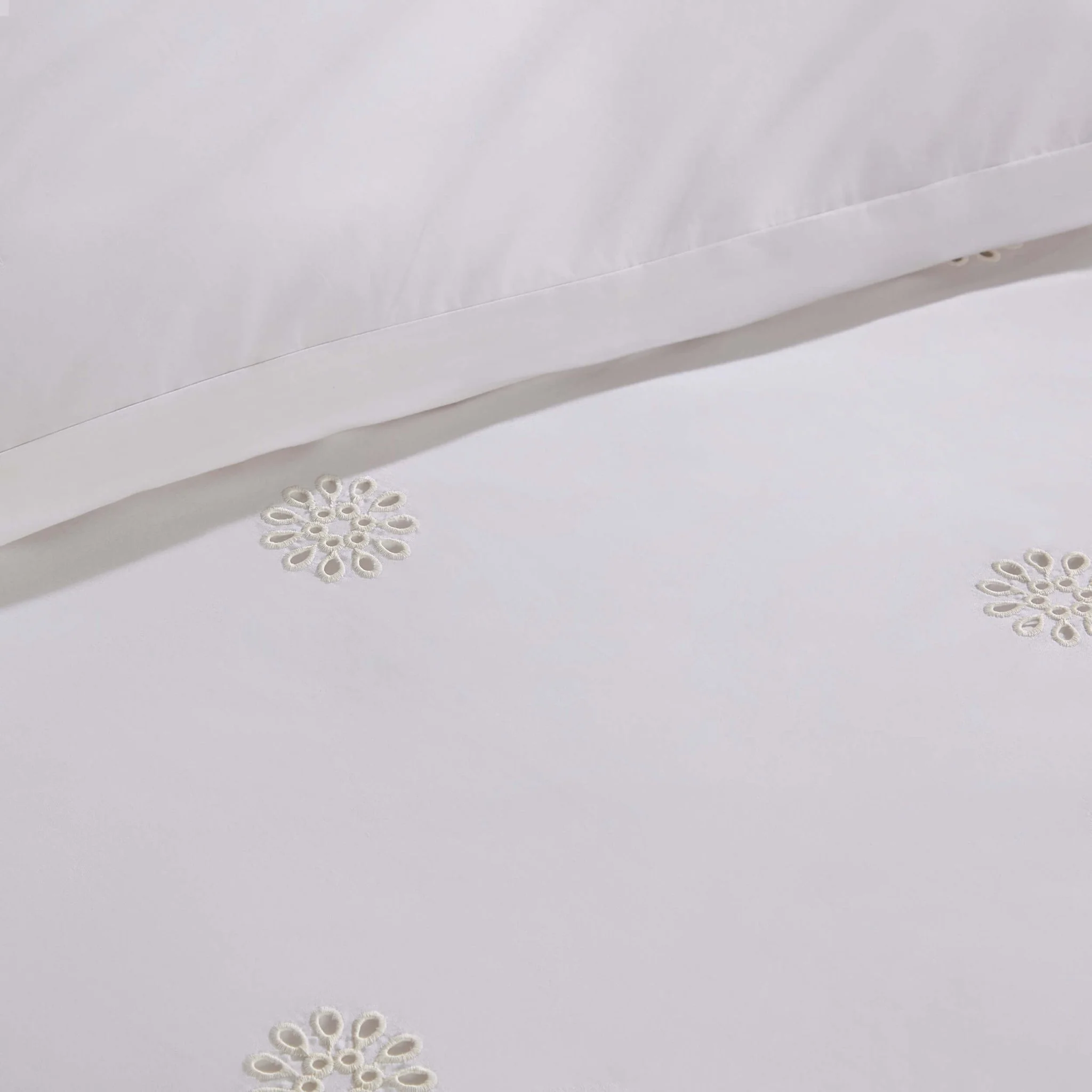 Emily 100% Cotton Broderie Anglaise Duvet Cover & Pillowcase Set - White - Image 5