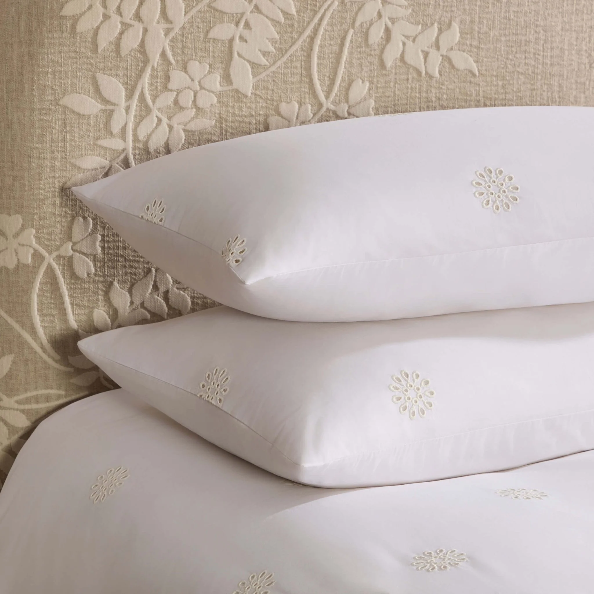 Emily 100% Cotton Broderie Anglaise Duvet Cover & Pillowcase Set - White - Image 6