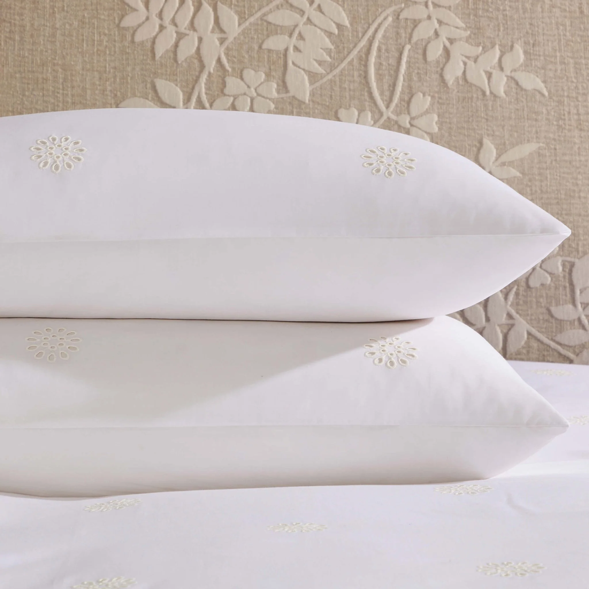 Emily 100% Cotton Broderie Anglaise Duvet Cover & Pillowcase Set - White - Image 7