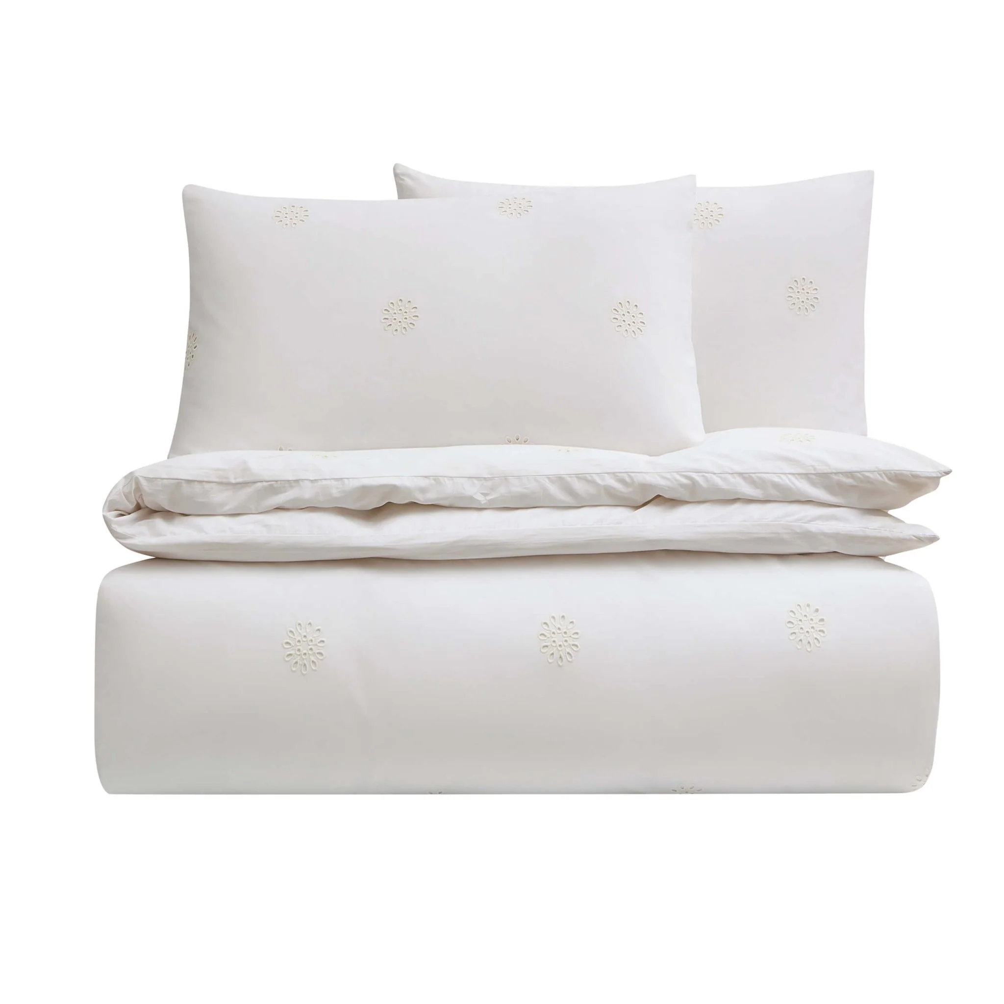 Emily 100% Cotton Broderie Anglaise Duvet Cover & Pillowcase Set - White - Image 8