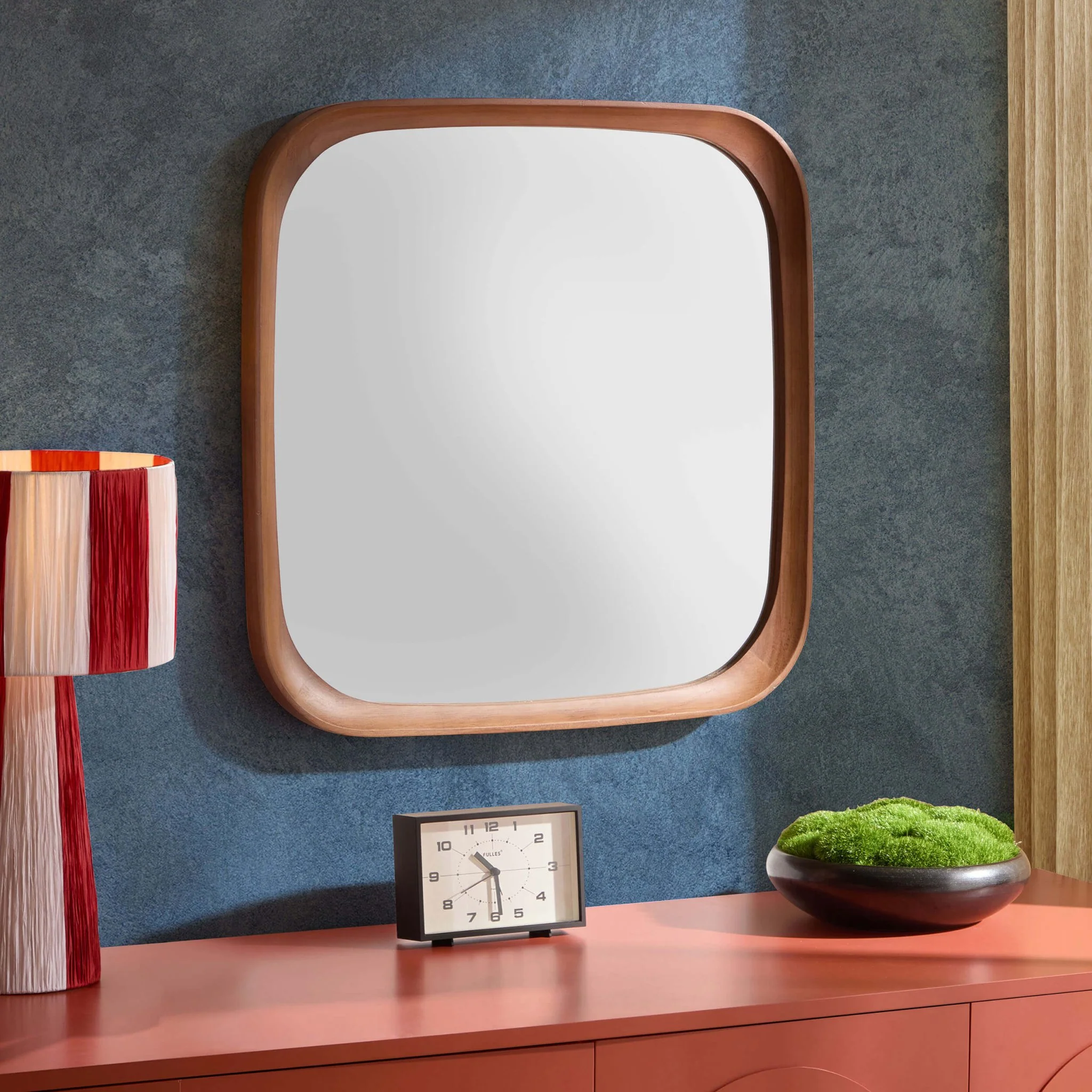 Ernie Retro Square Wood Mirror - Mid Wood