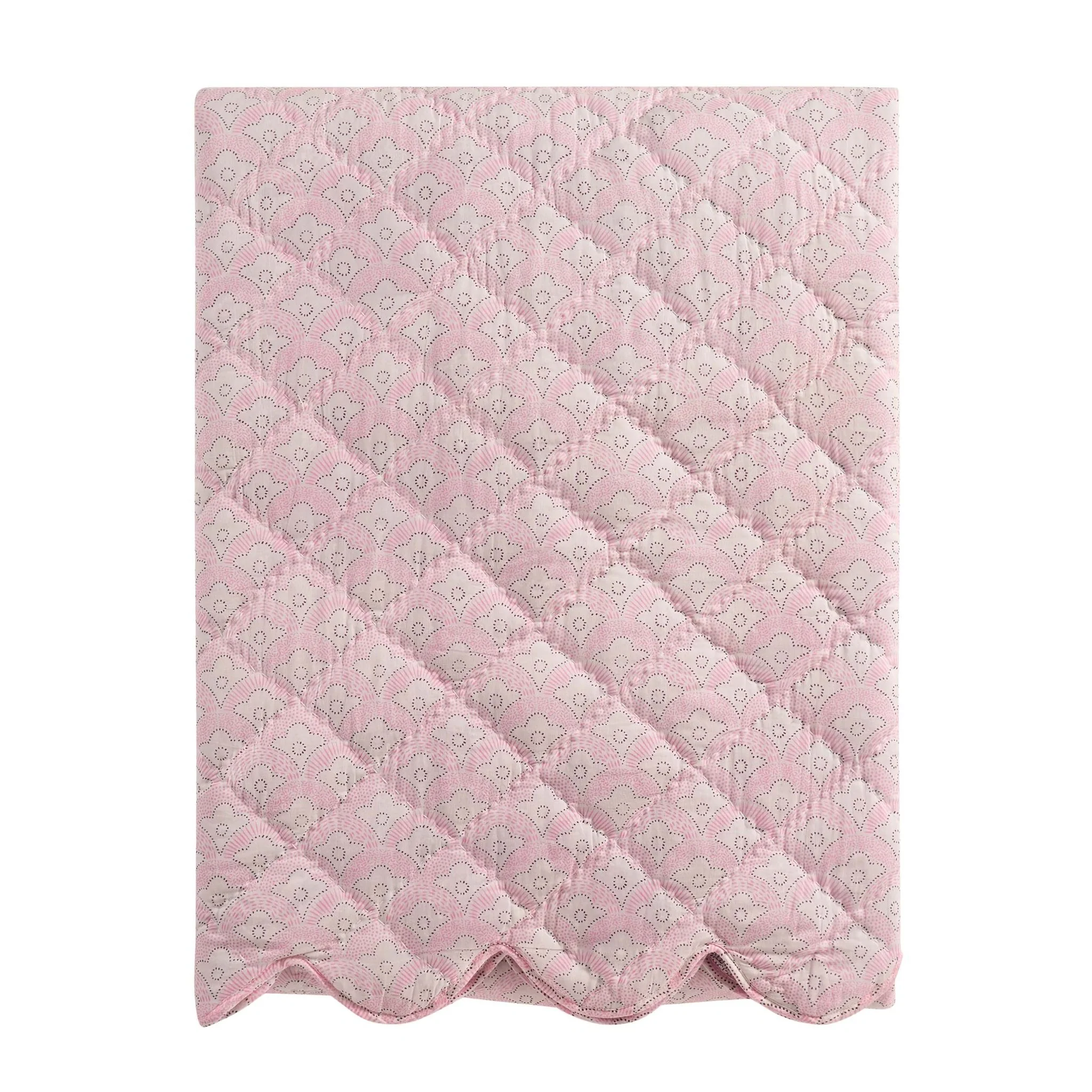 Esme 100% Cotton Printed Scallop Reversible Bedspread - Pink - Image 3