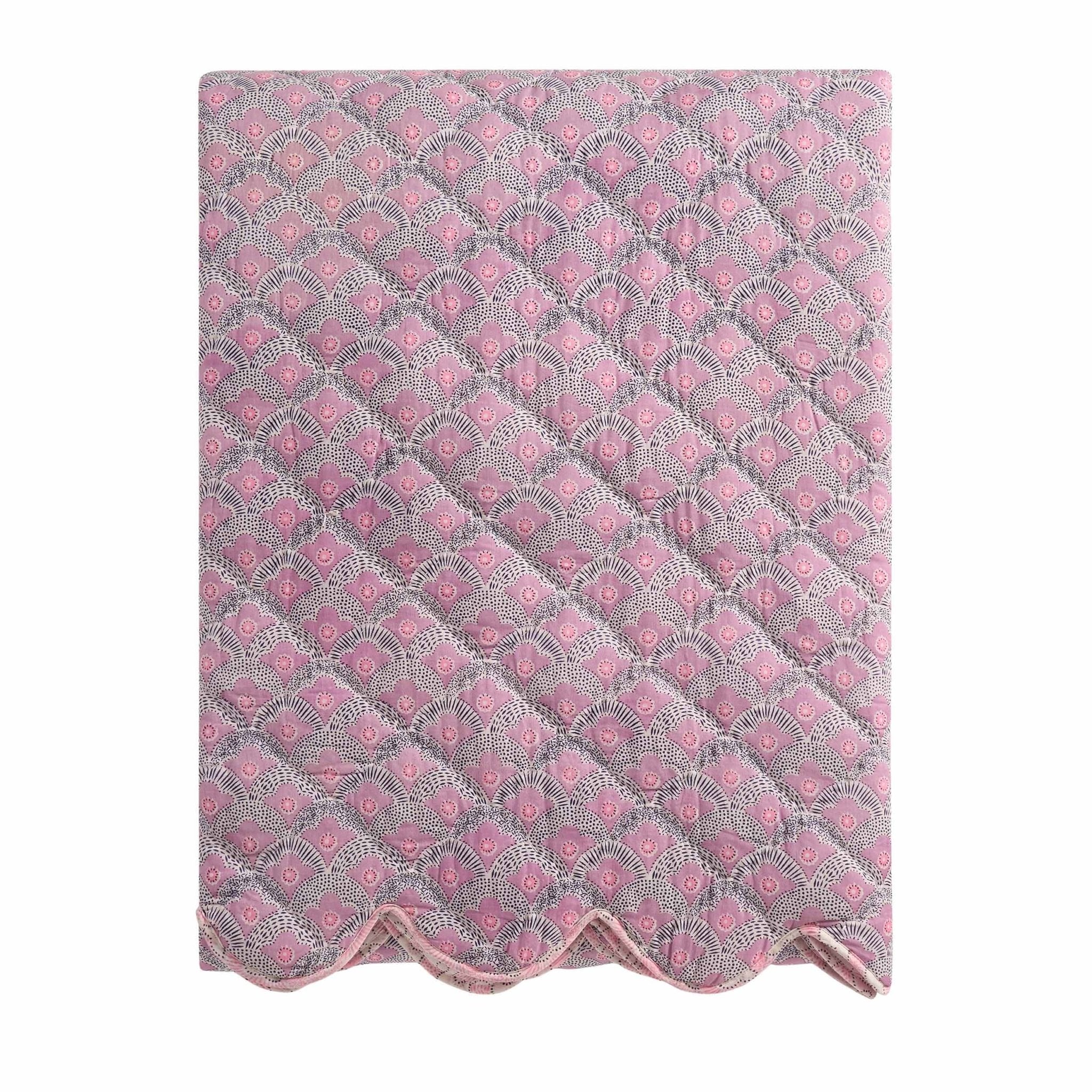 Esme 100% Cotton Printed Scallop Reversible Bedspread - Pink - Image 8