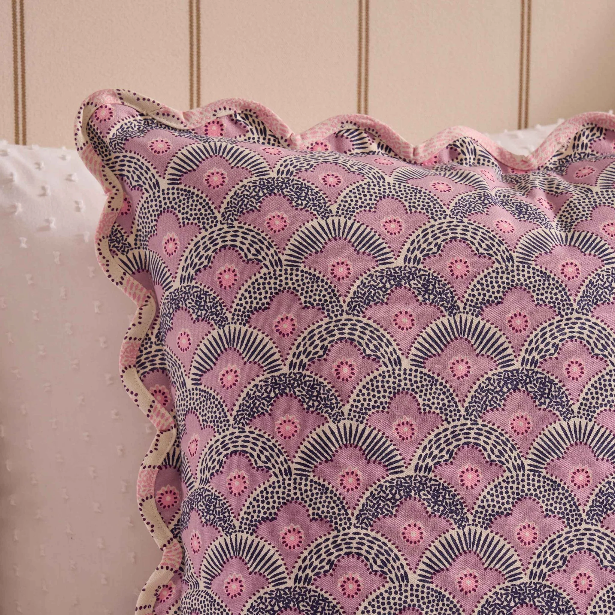 Esme 100% Cotton Printed Scallop Reversible Cushion Cover - Pink - Image 11