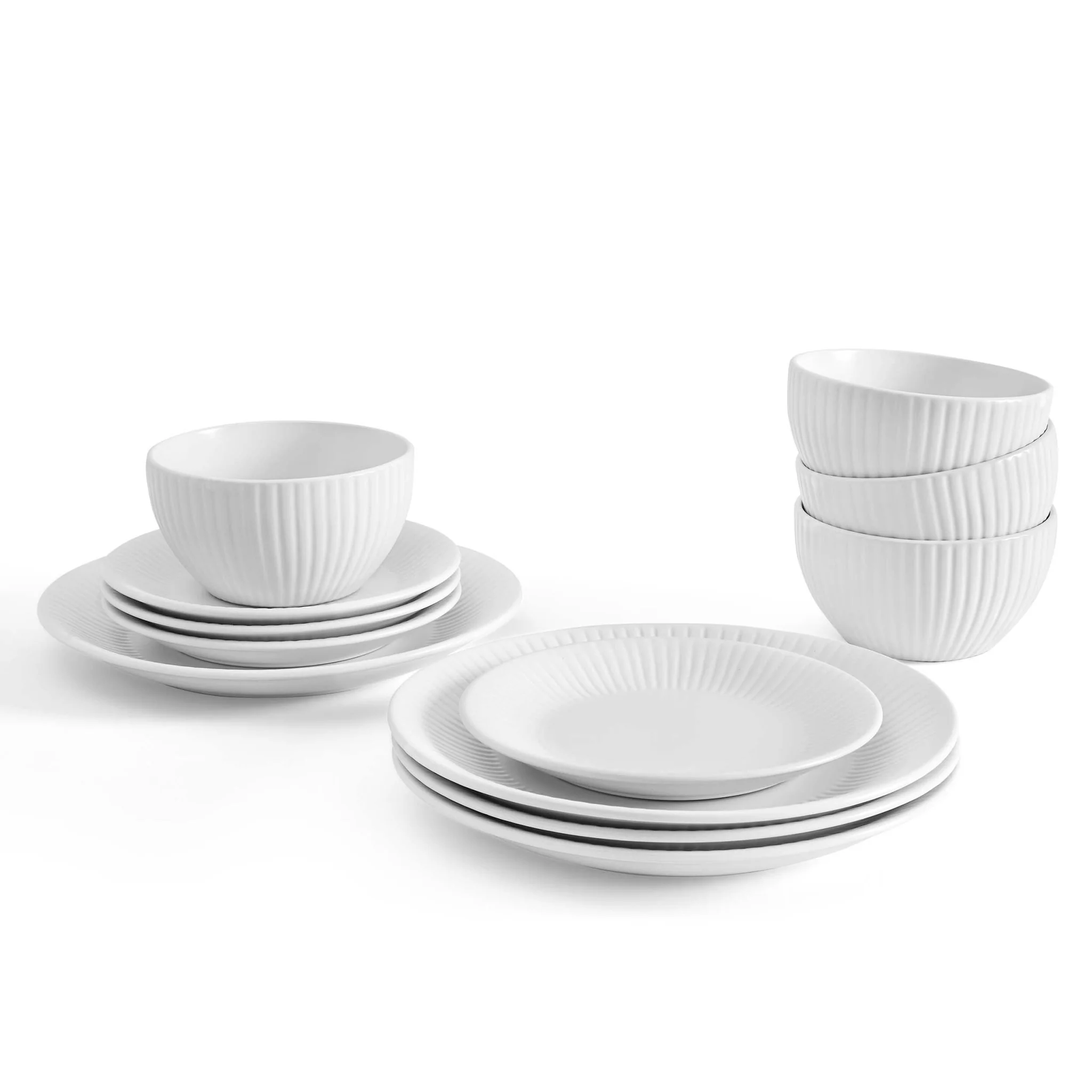 Ethan Embossed Stoneware 12 Piece Dinner Set - White - Image 5