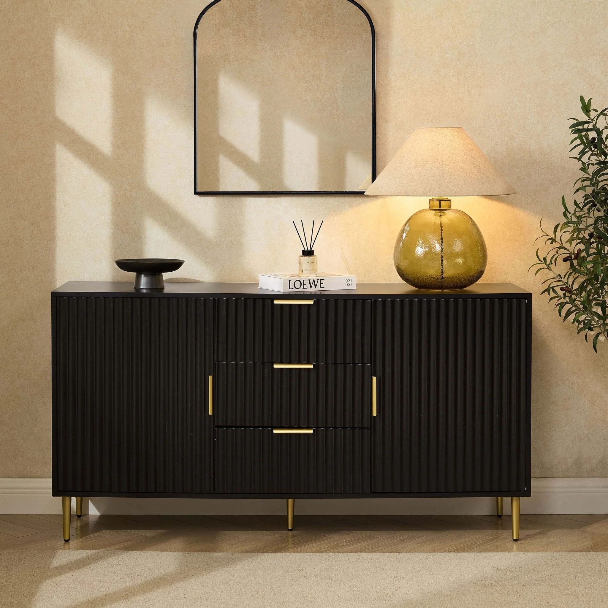 Evie 2 Door Sideboard with Drawers - Black - Image 2