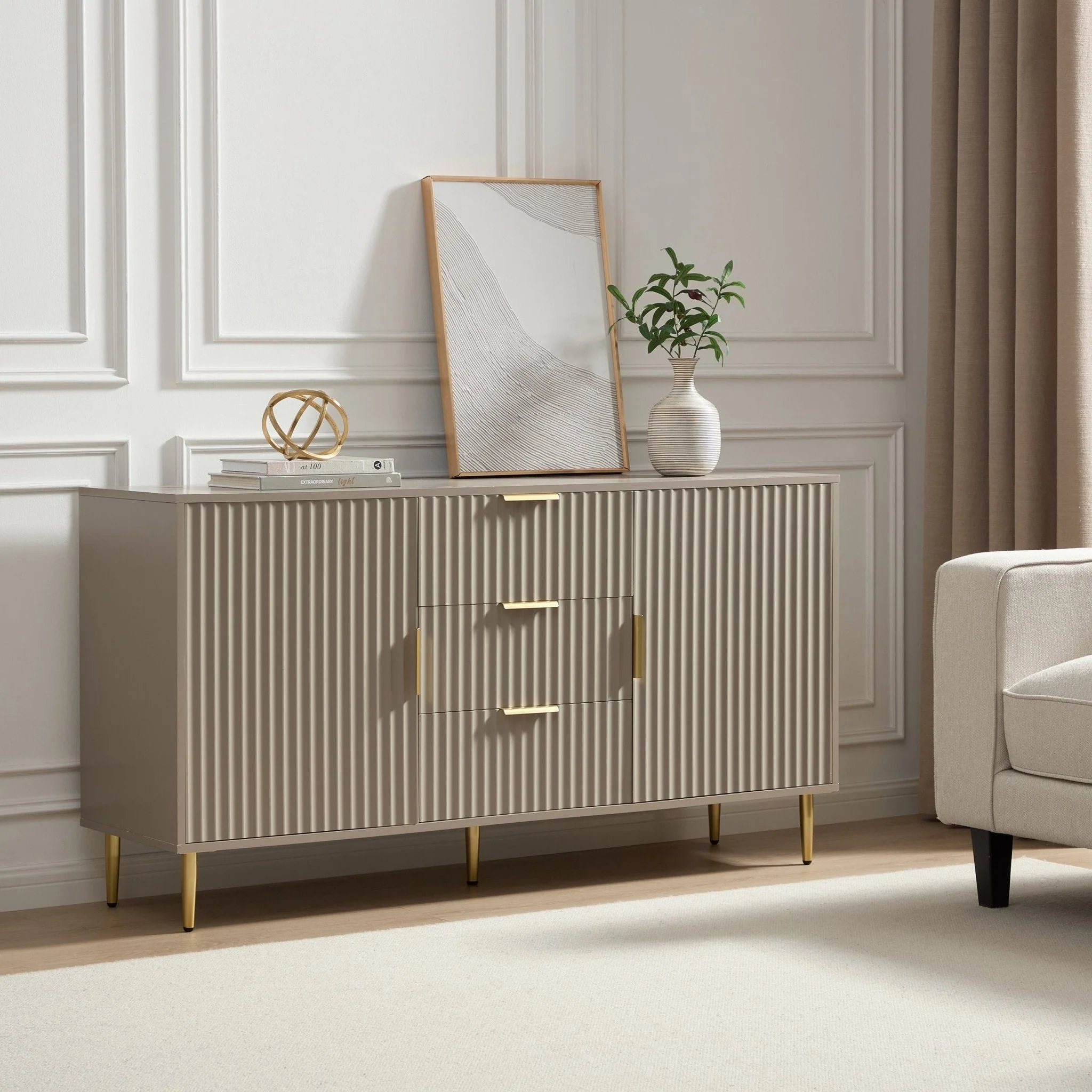 Evie 2 Door Sideboard with Drawers - Taupe - Image 2