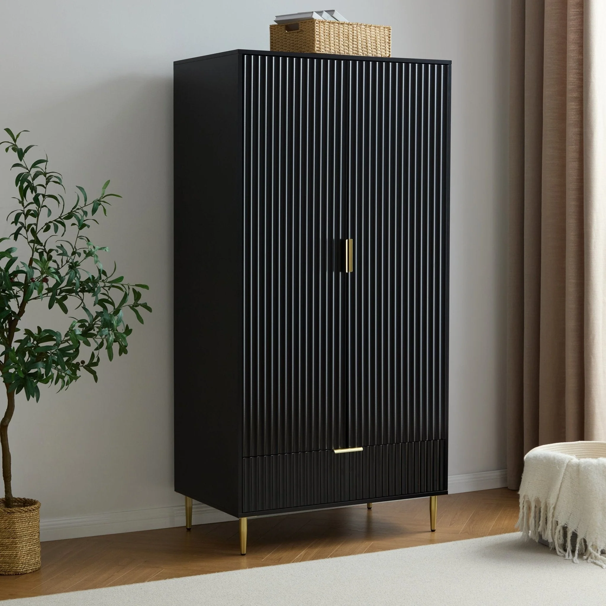 Evie 2 Door Wardrobe with Drawer - Black