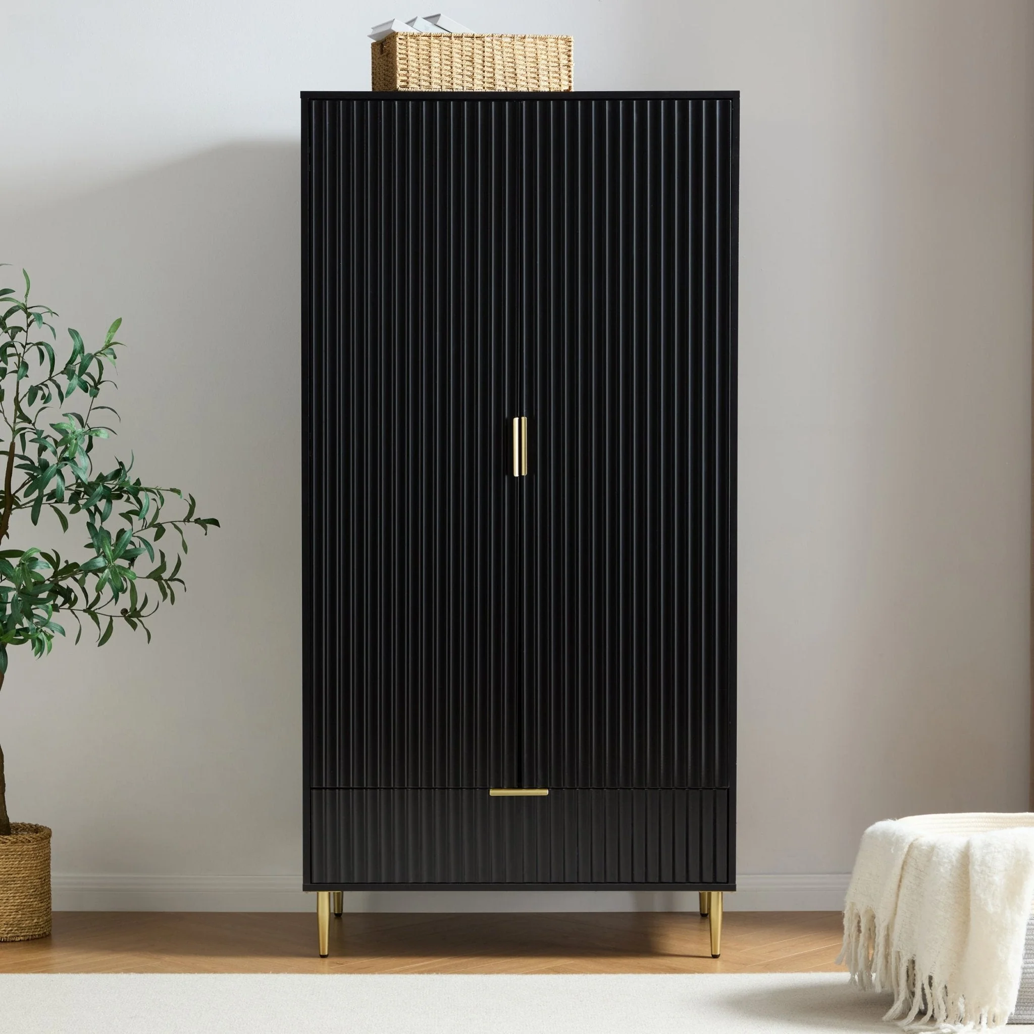 Evie 2 Door Wardrobe with Drawer - Black - Image 2