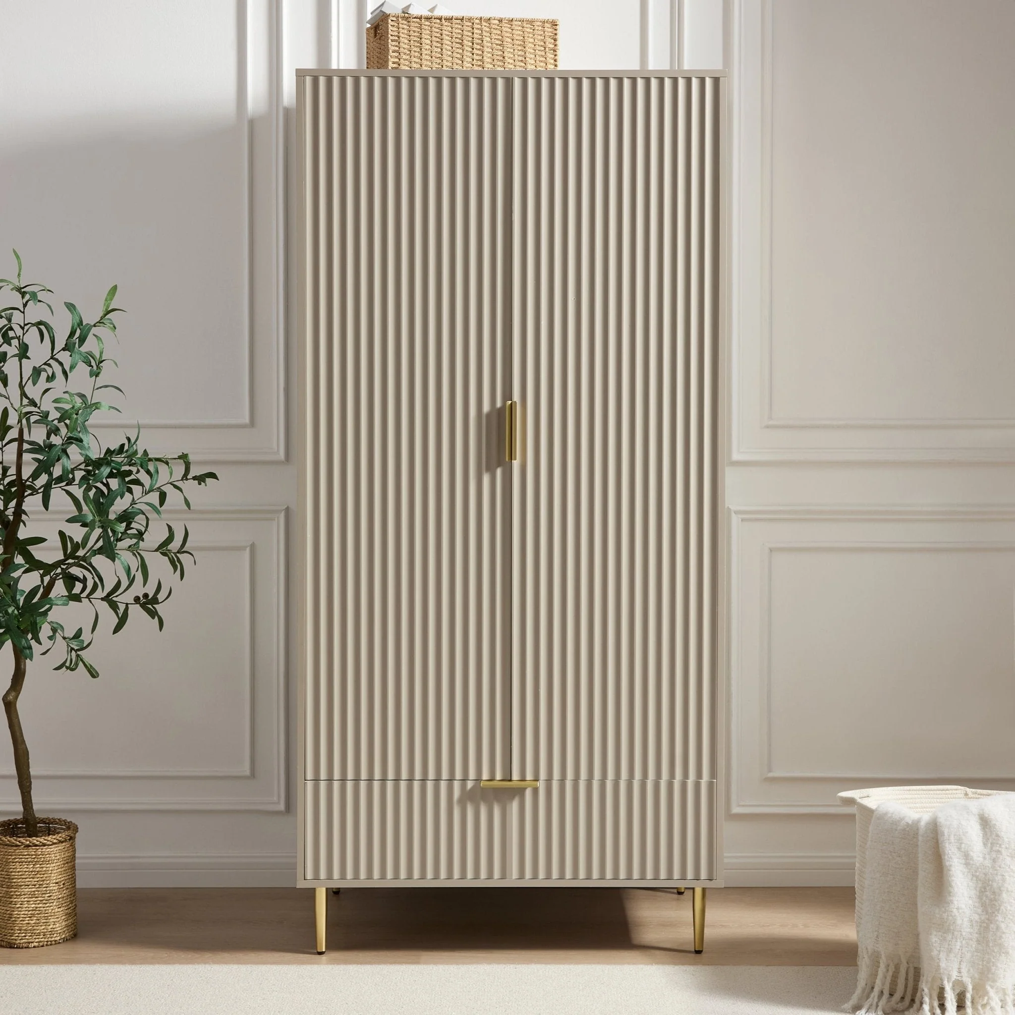 Evie 2 Door Wardrobe with Drawers - Taupe - Image 2