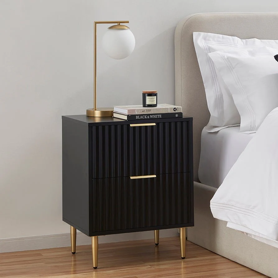 Evie 2 Drawer Bedside Table - Black