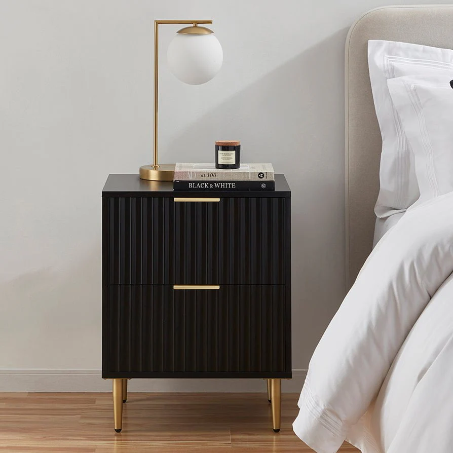 Evie 2 Drawer Bedside Table - Black - Image 2