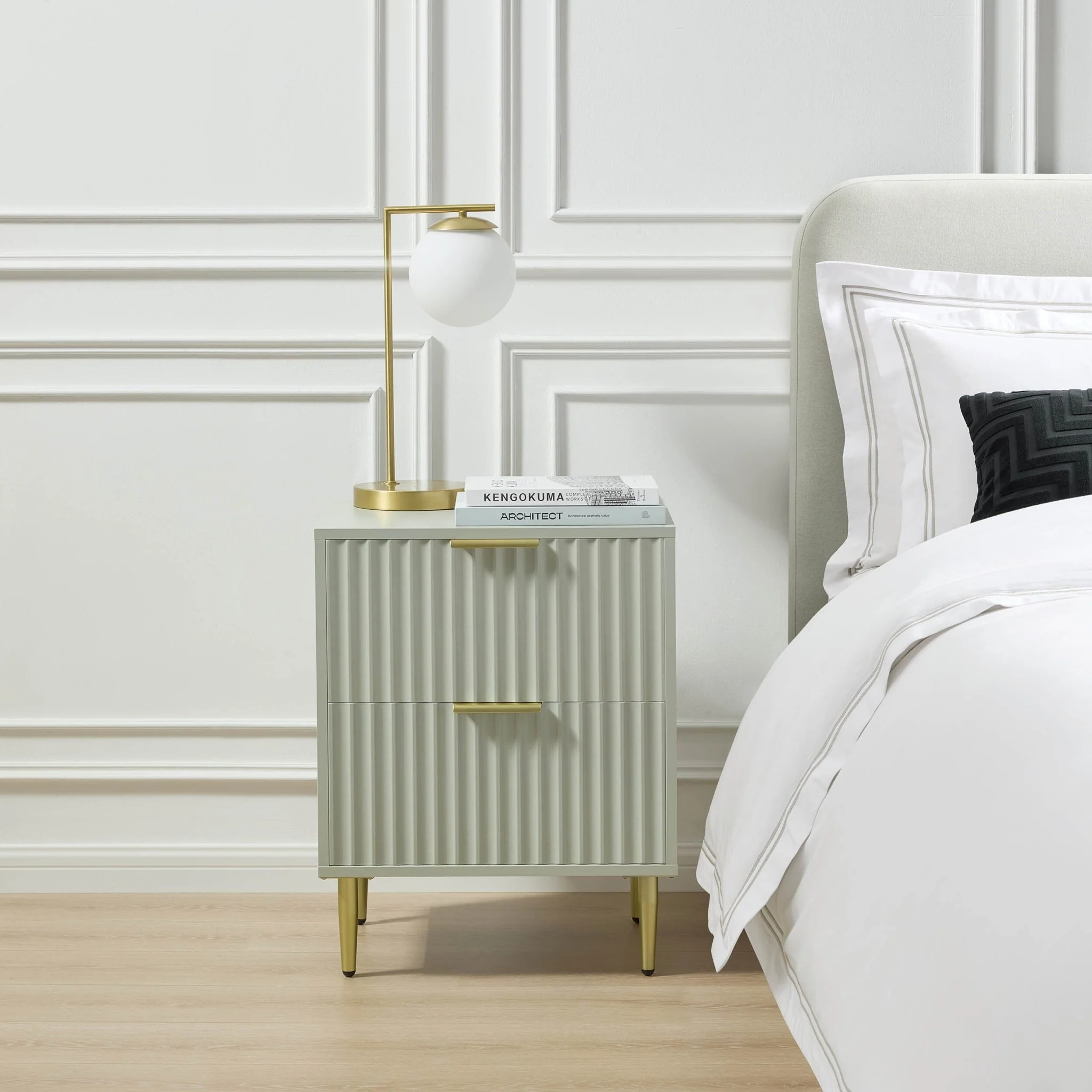 Evie 2 Drawer Bedside Table - Sage Green - Image 2
