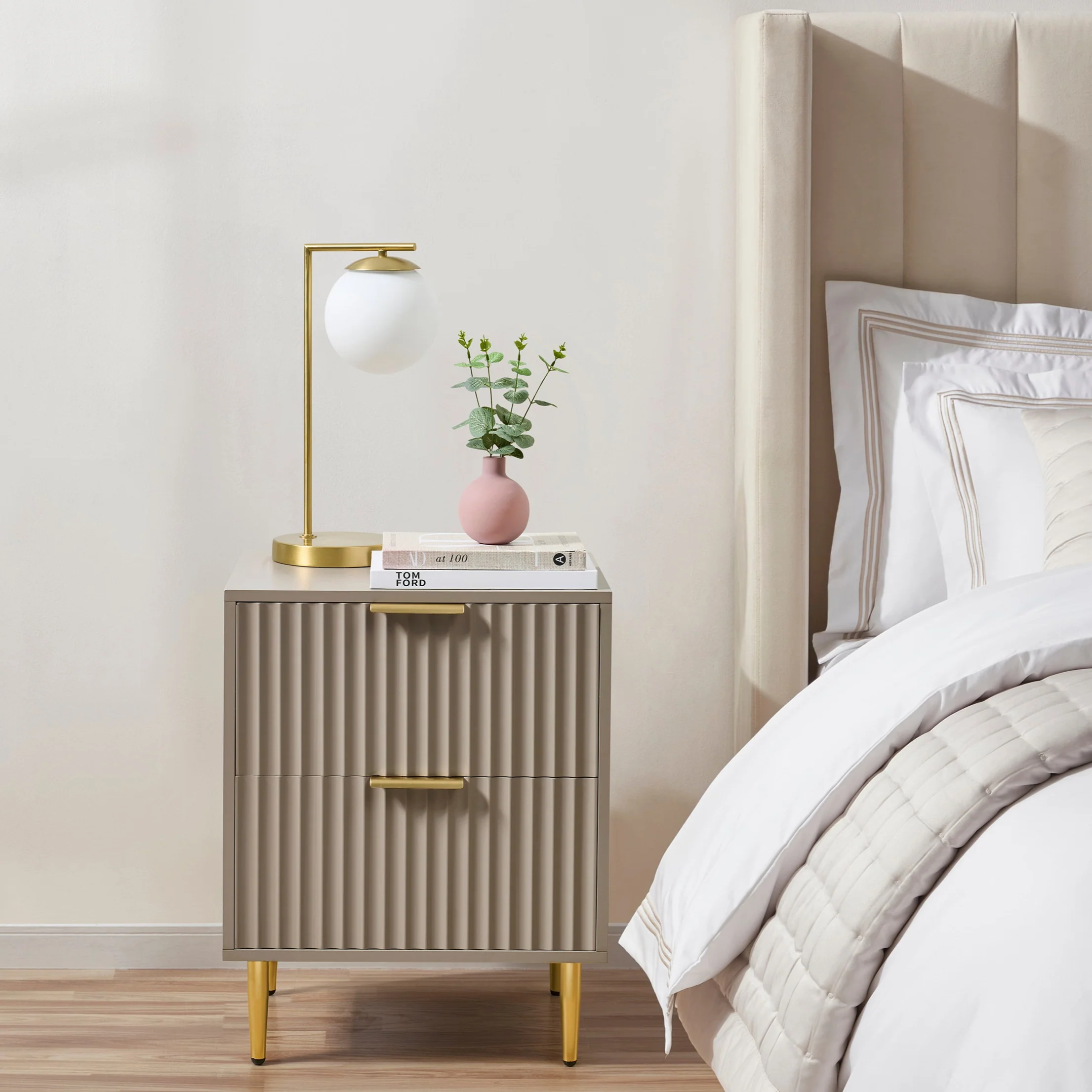 Evie 2 Drawer Bedside Table - Taupe - Image 2