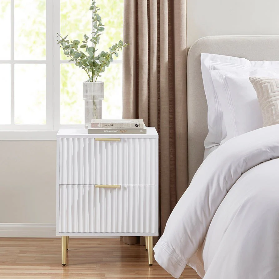 Evie 2 Drawer Bedside Table - Warm White - Image 2