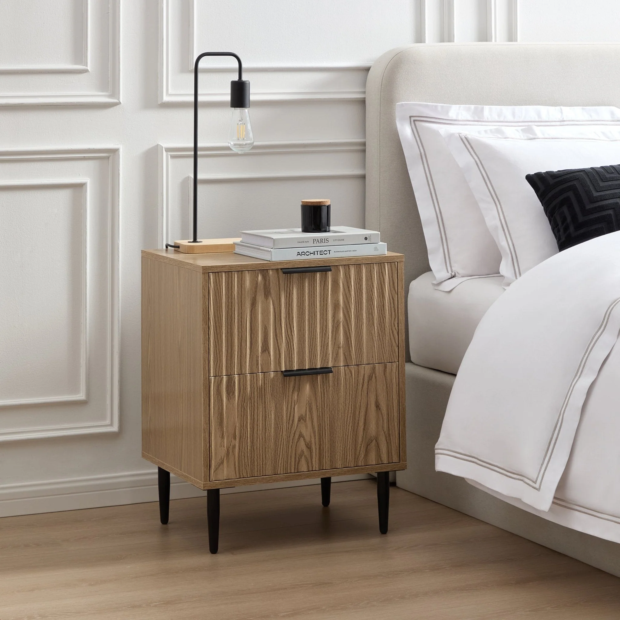 Evie 2 Drawer Bedside Table - Wood Effect