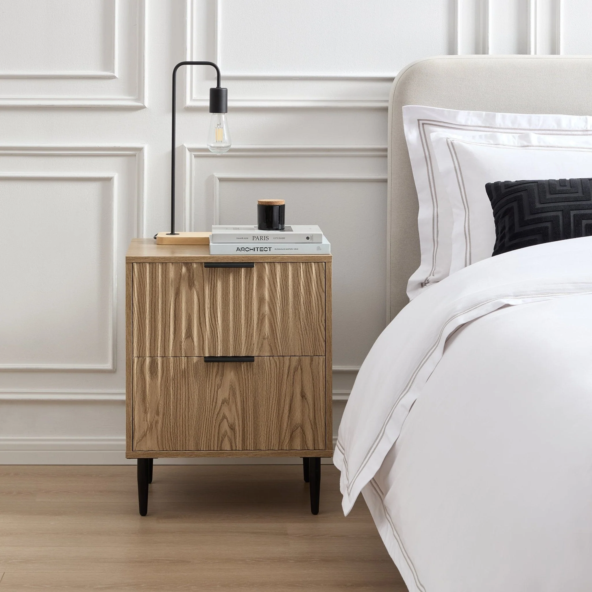 Evie 2 Drawer Bedside Table - Wood Effect - Image 2