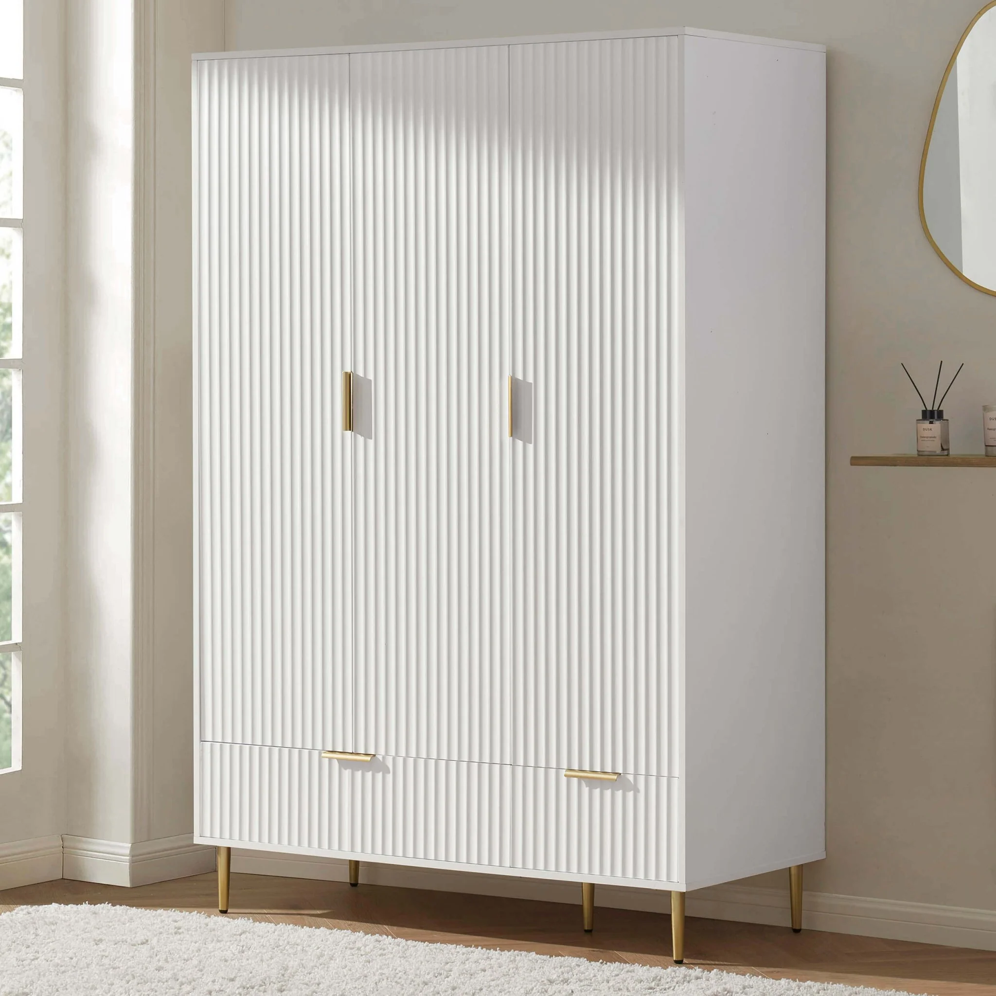 Evie 3 Door Wardrobe with Drawers - Warm White