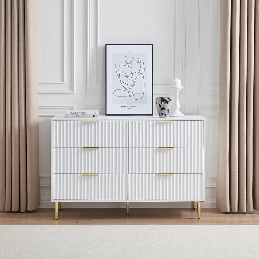 Evie 6 Drawer Chest - Warm White - Image 3