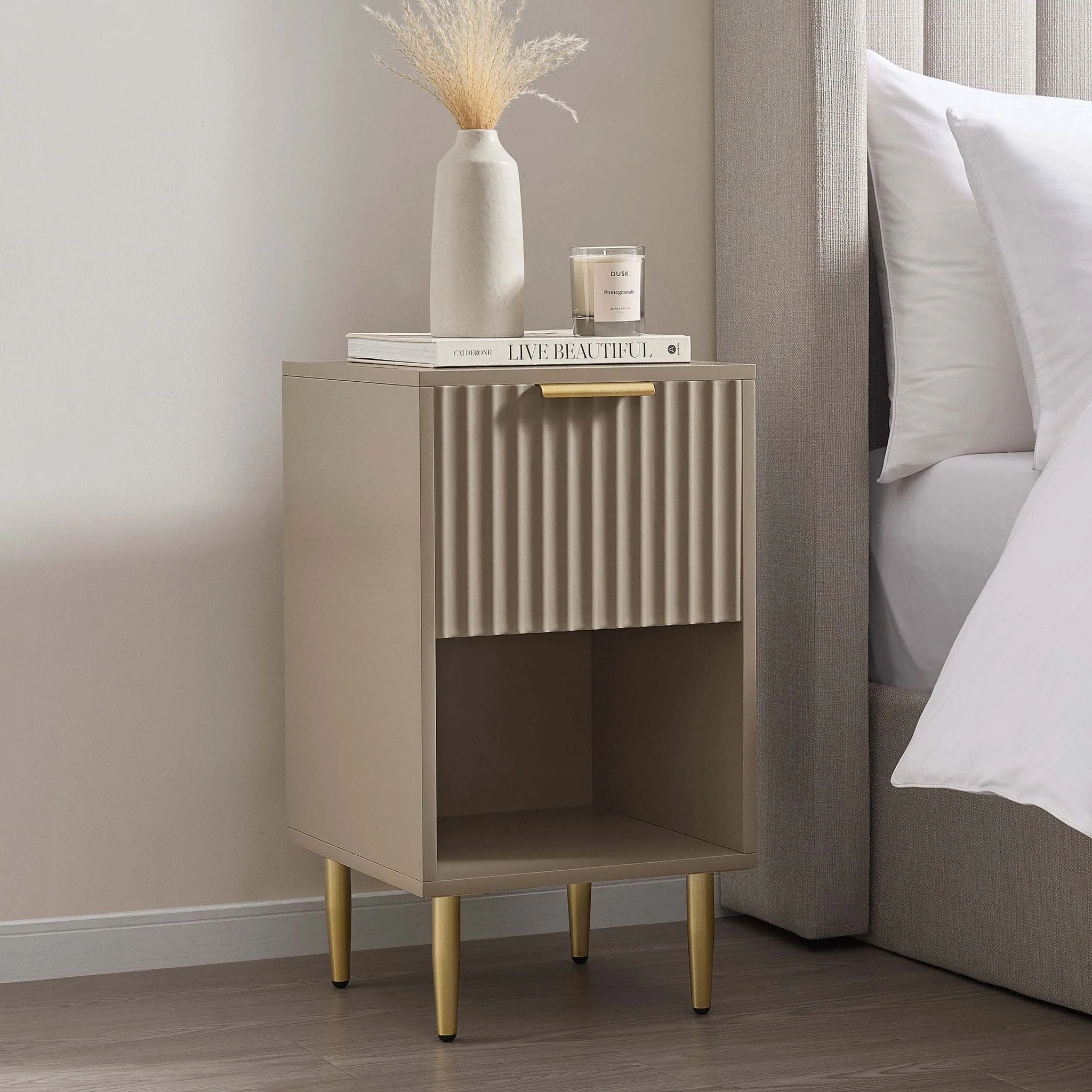 Evie 1 Drawer Nightstand - Taupe