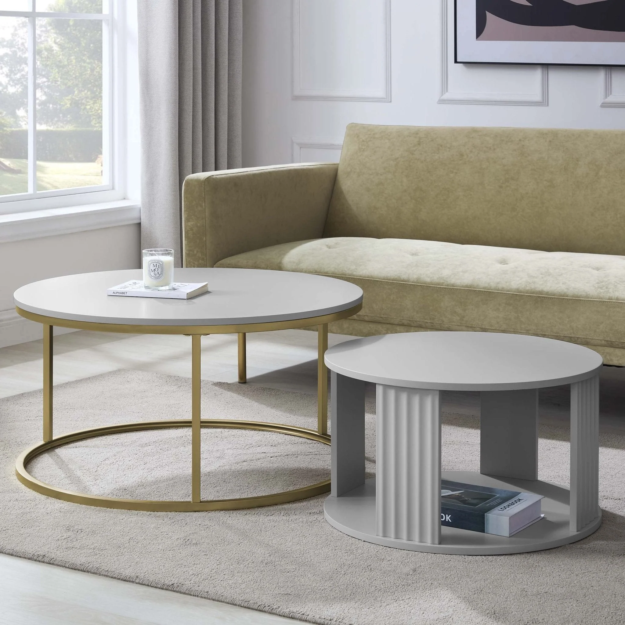 Evie Round Nesting Coffee Table - Grey