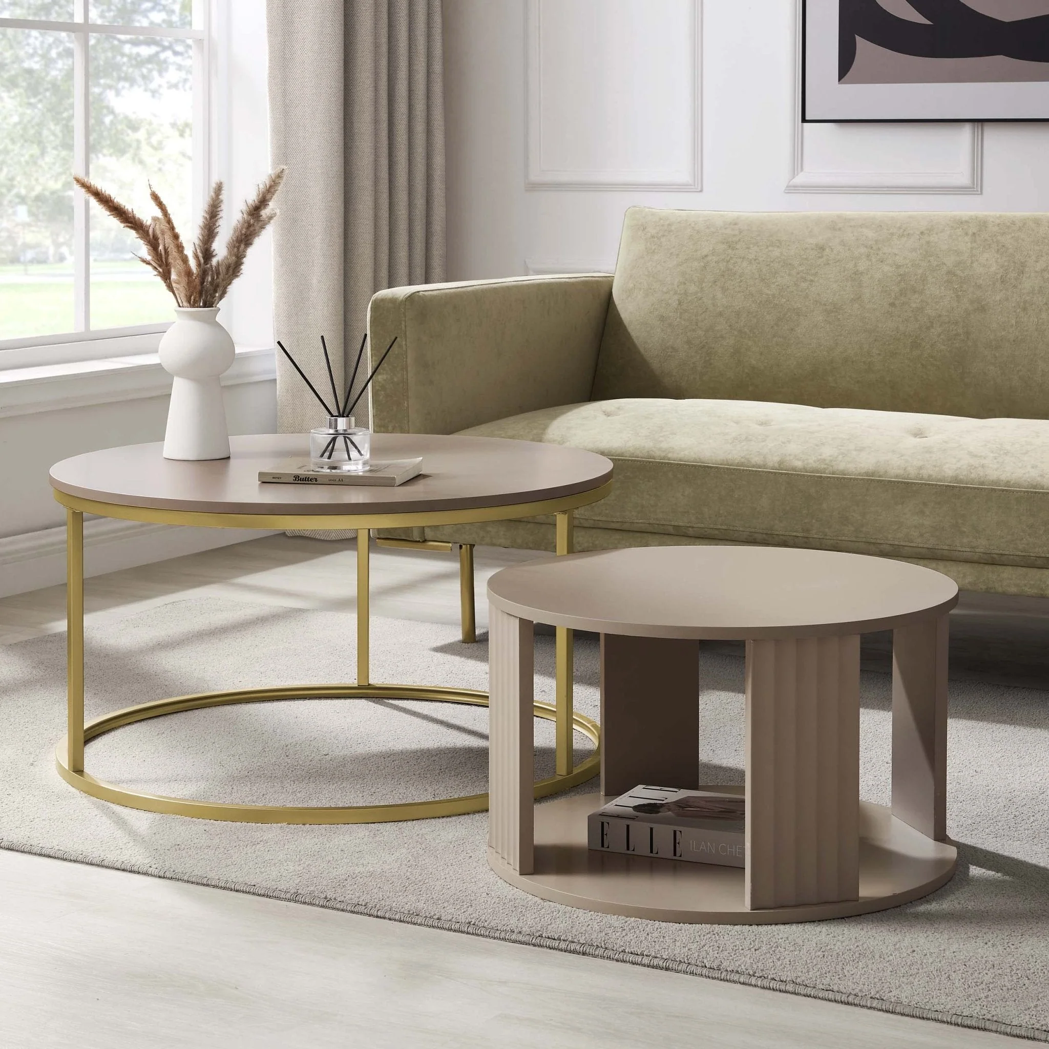 Evie Round Nesting Coffee Table - Taupe