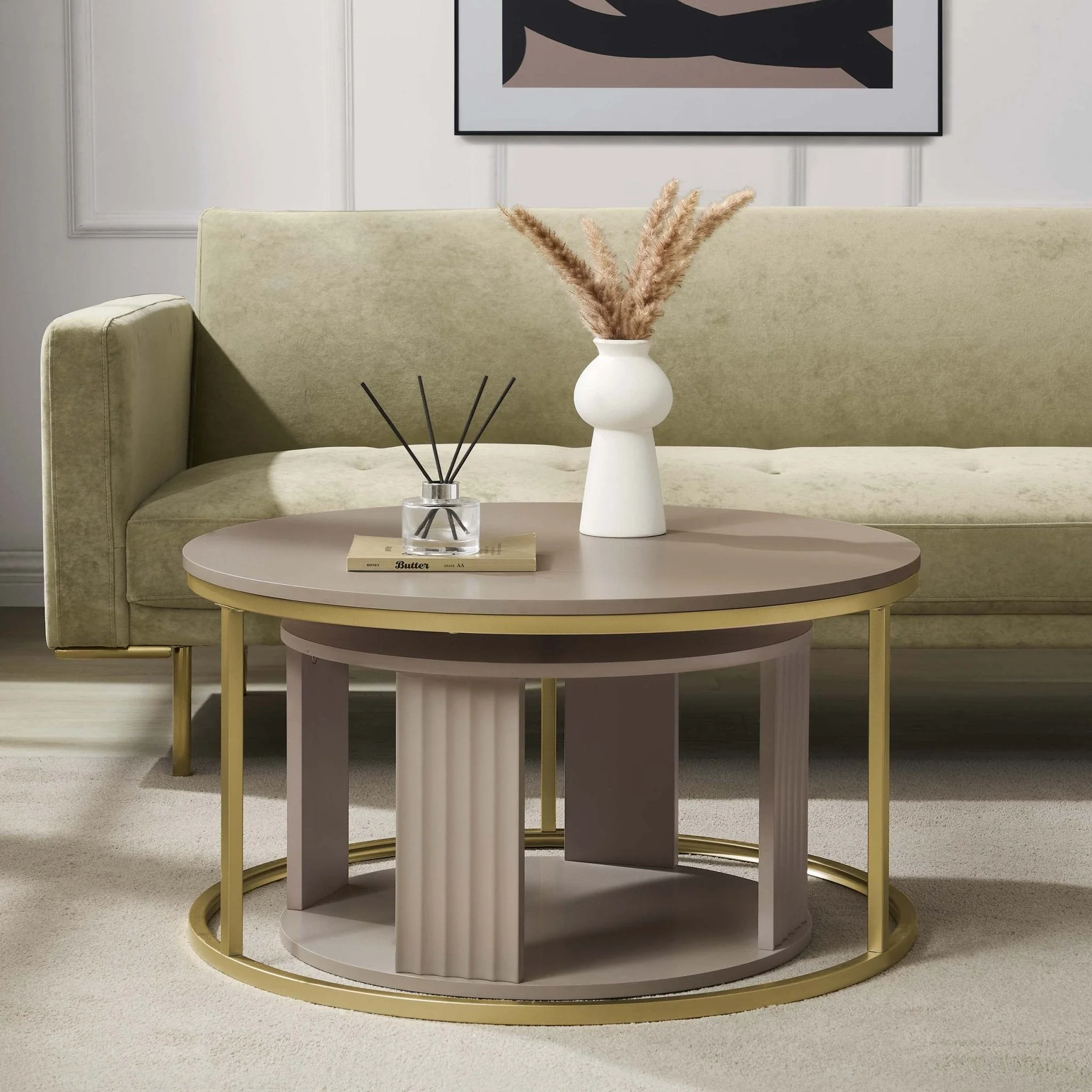 Evie Round Nesting Coffee Table - Taupe - Image 2