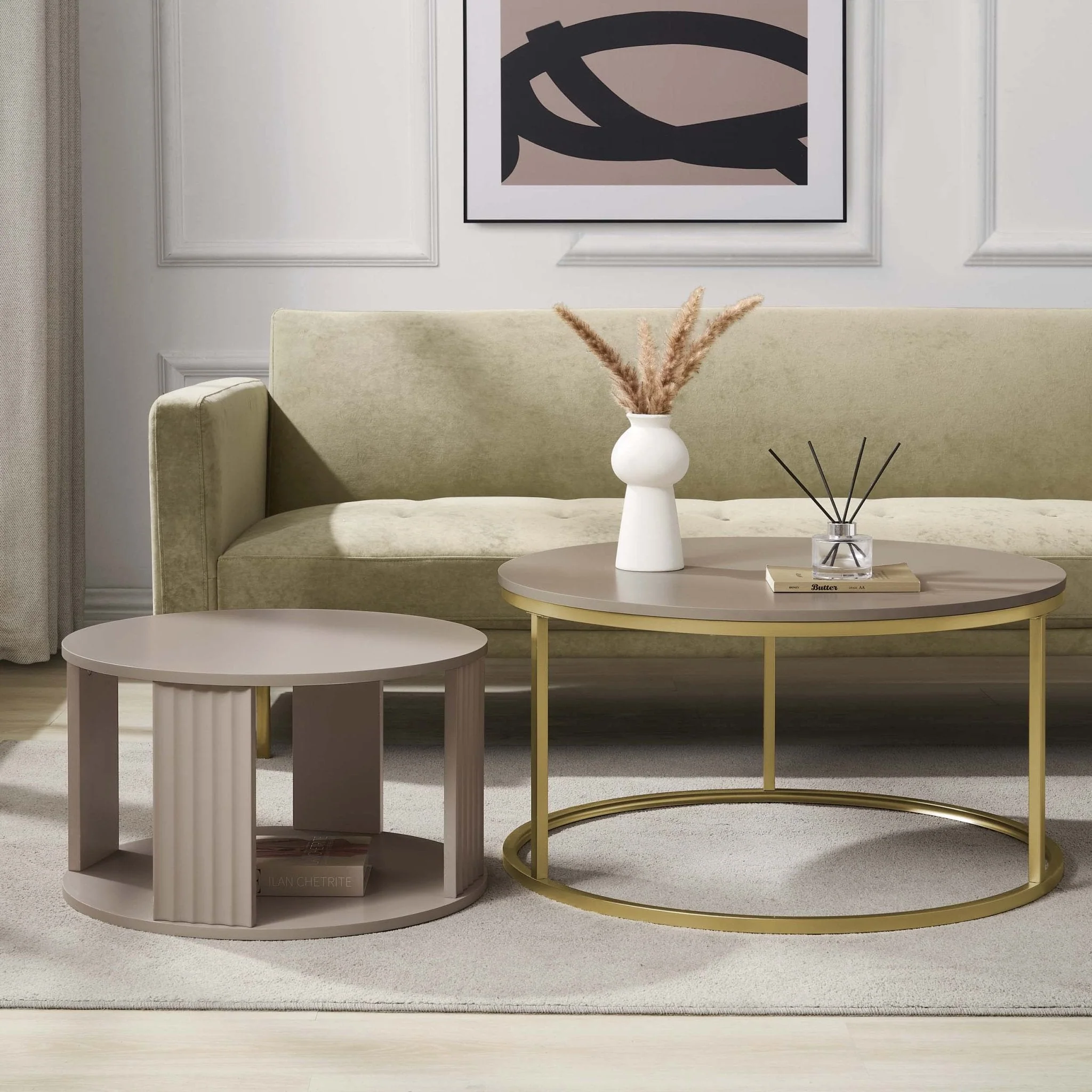 Evie Round Nesting Coffee Table - Taupe - Image 3