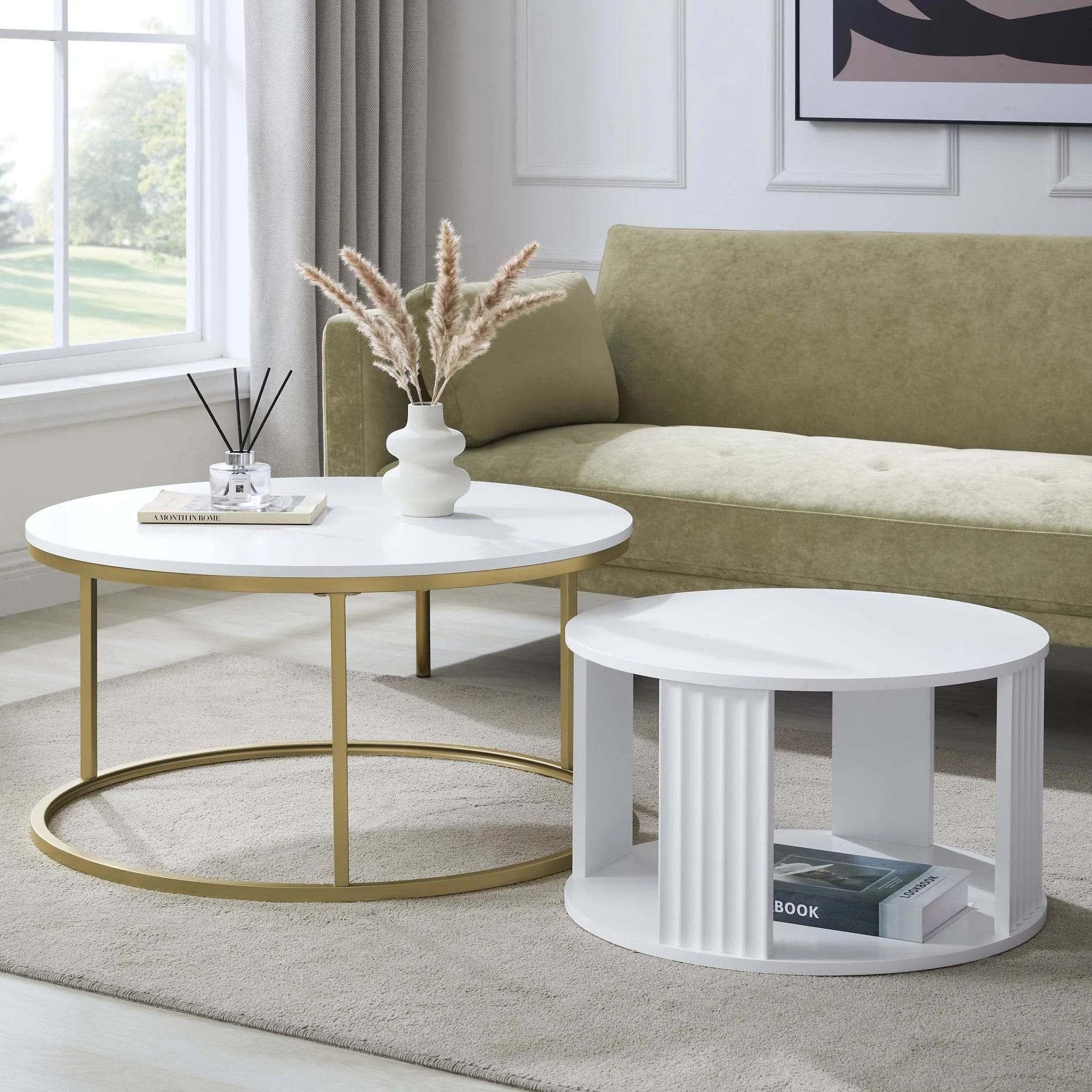 Evie Round Nesting Coffee Table - Warm White