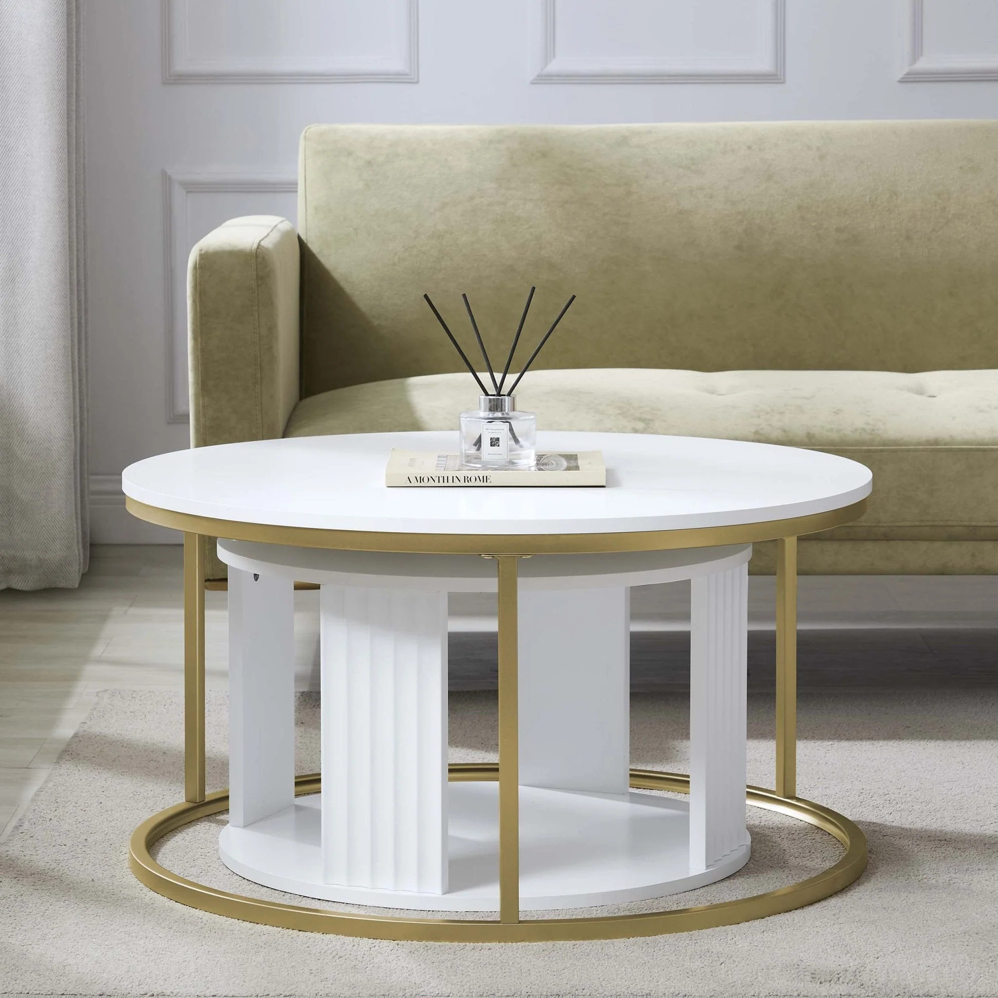 Evie Round Nesting Coffee Table - Warm White - Image 2