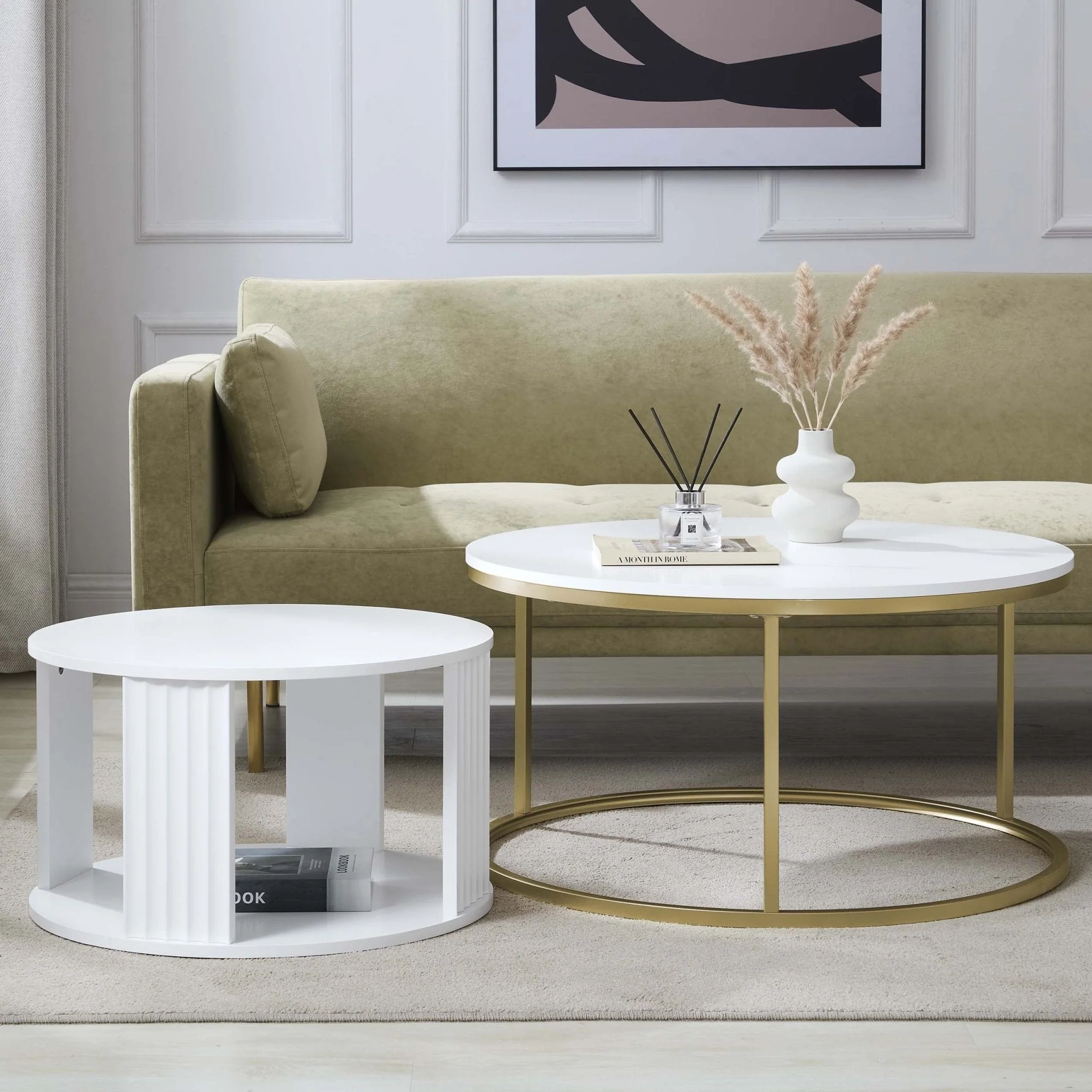 Evie Round Nesting Coffee Table - Warm White - Image 3