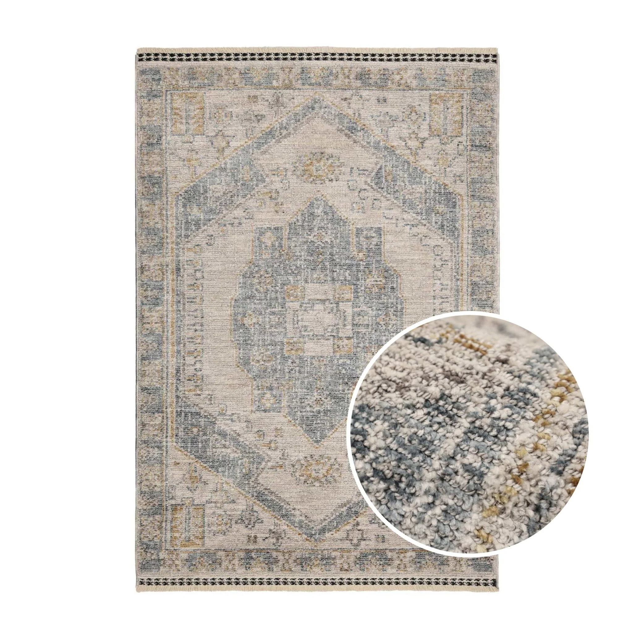 Ezra Traditional Tufted Edge Rug - Blue