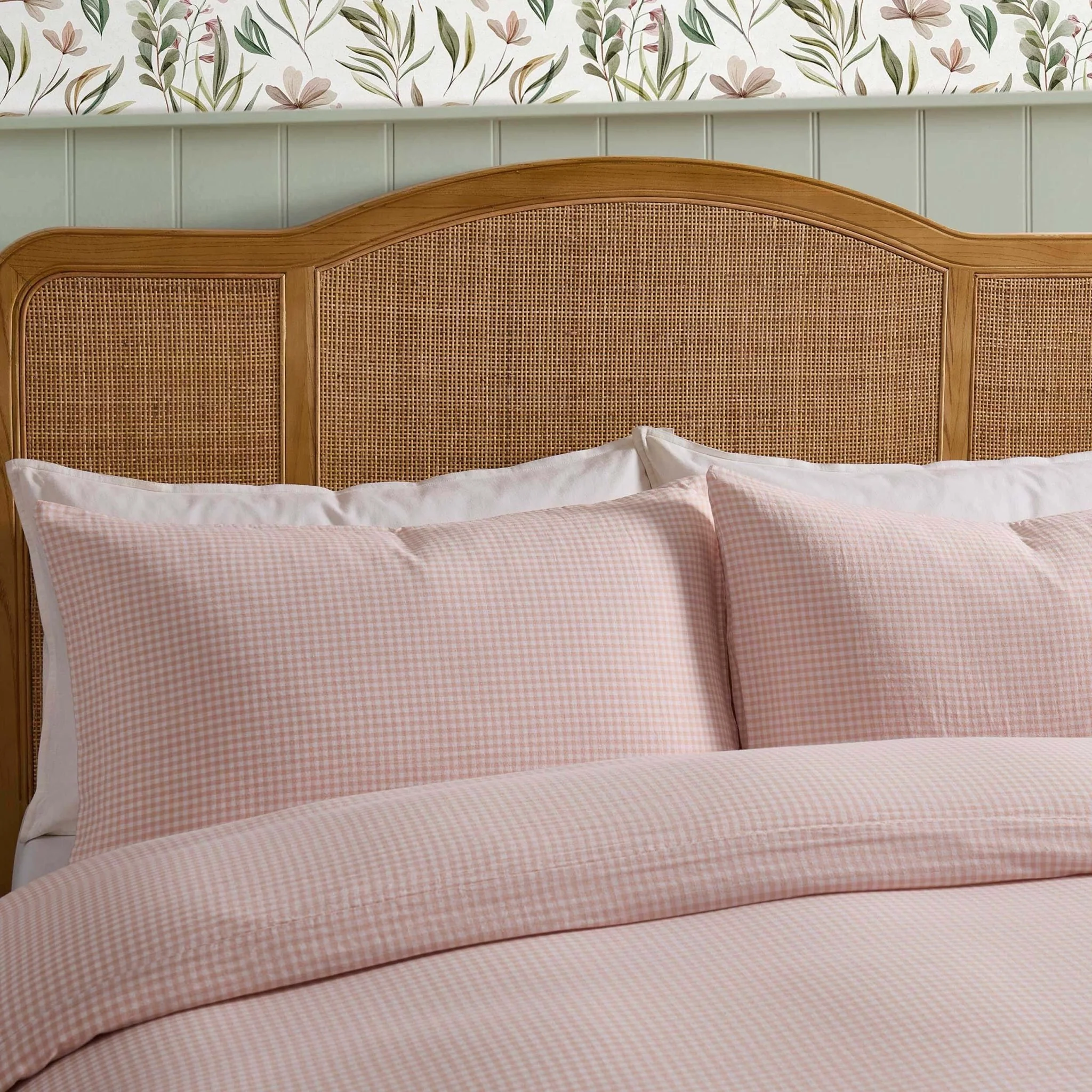 Faro Muslin Gingham Duvet Cover & Pillowcase Set - Blush Pink - Image 3