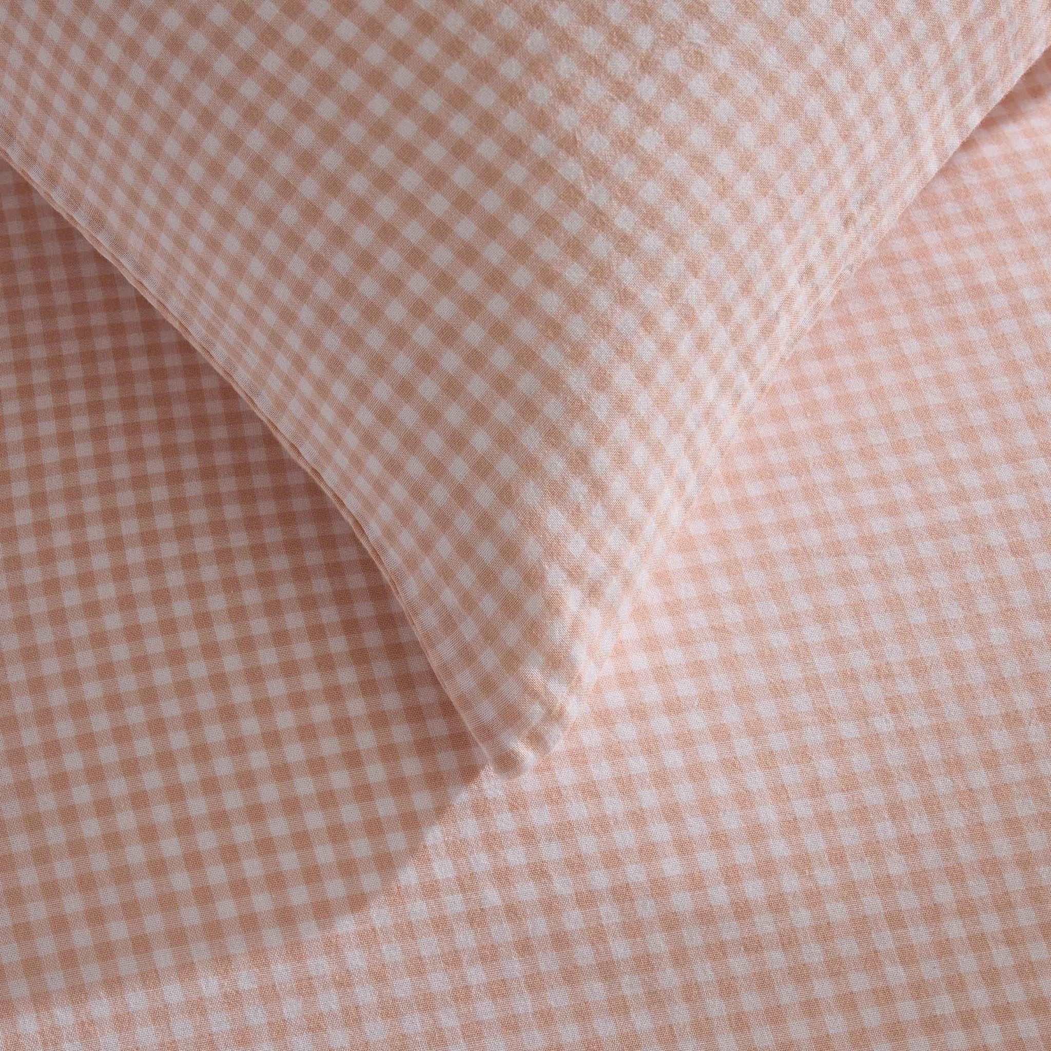 Faro Muslin Gingham Duvet Cover & Pillowcase Set - Blush Pink - Image 4