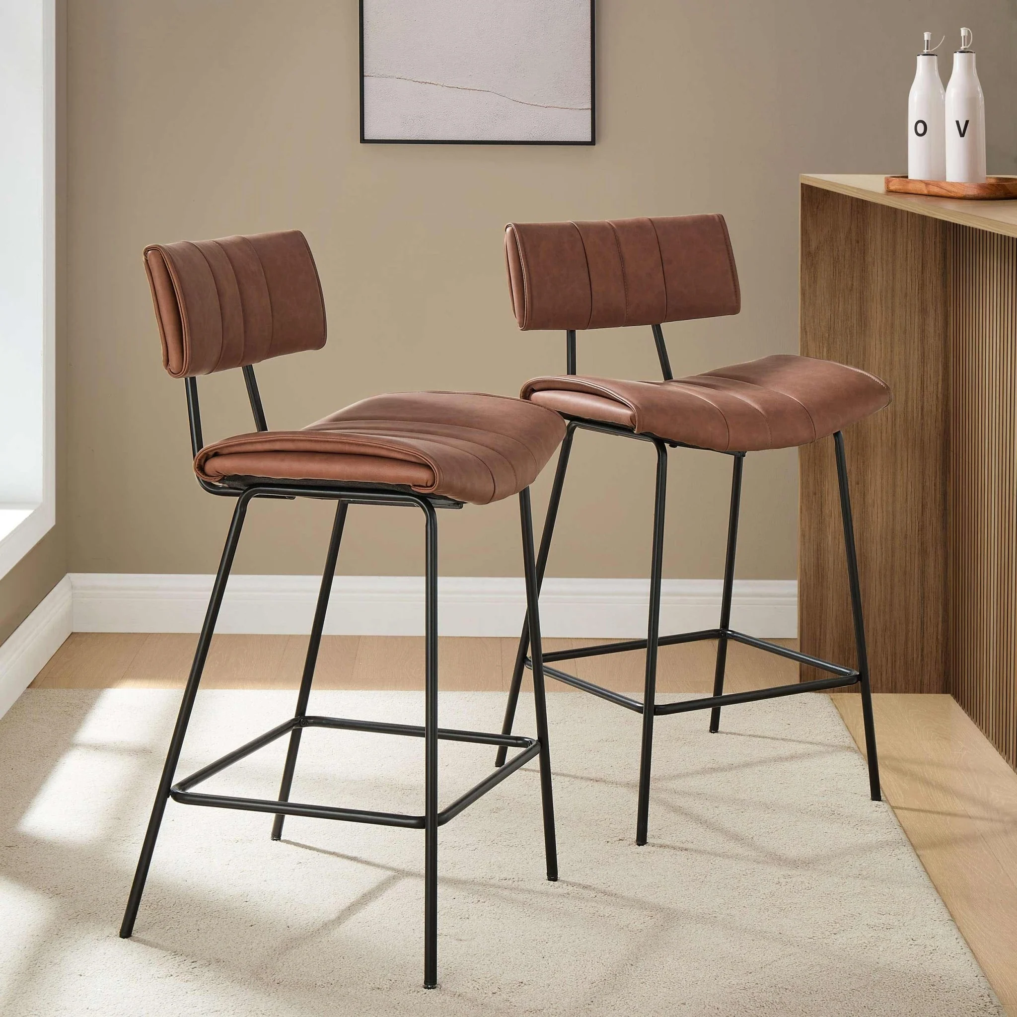 Fearne Set of 2 Barstools - Faux Leather Tan