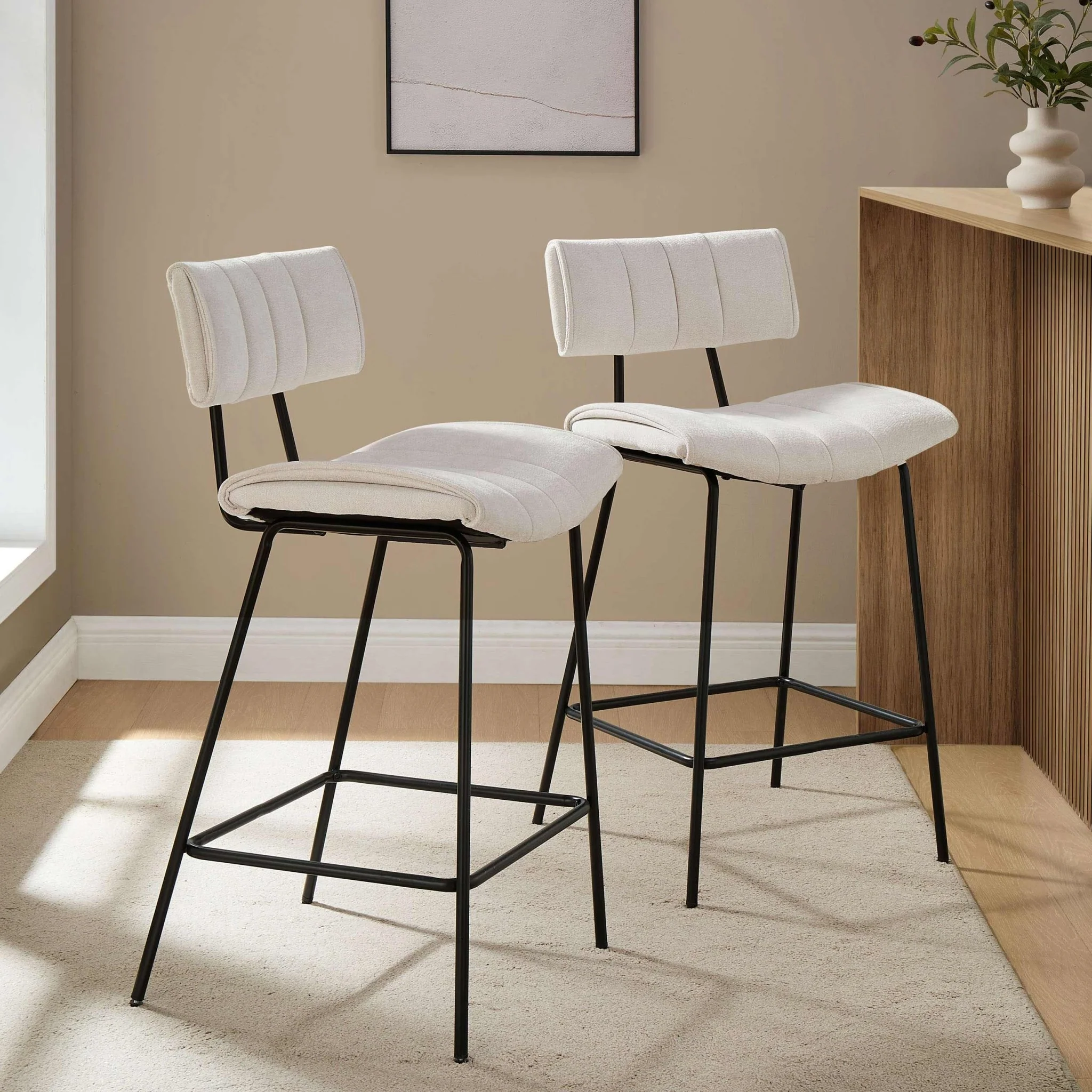 Fearne Set of 2 Barstools - Ivory Chenille