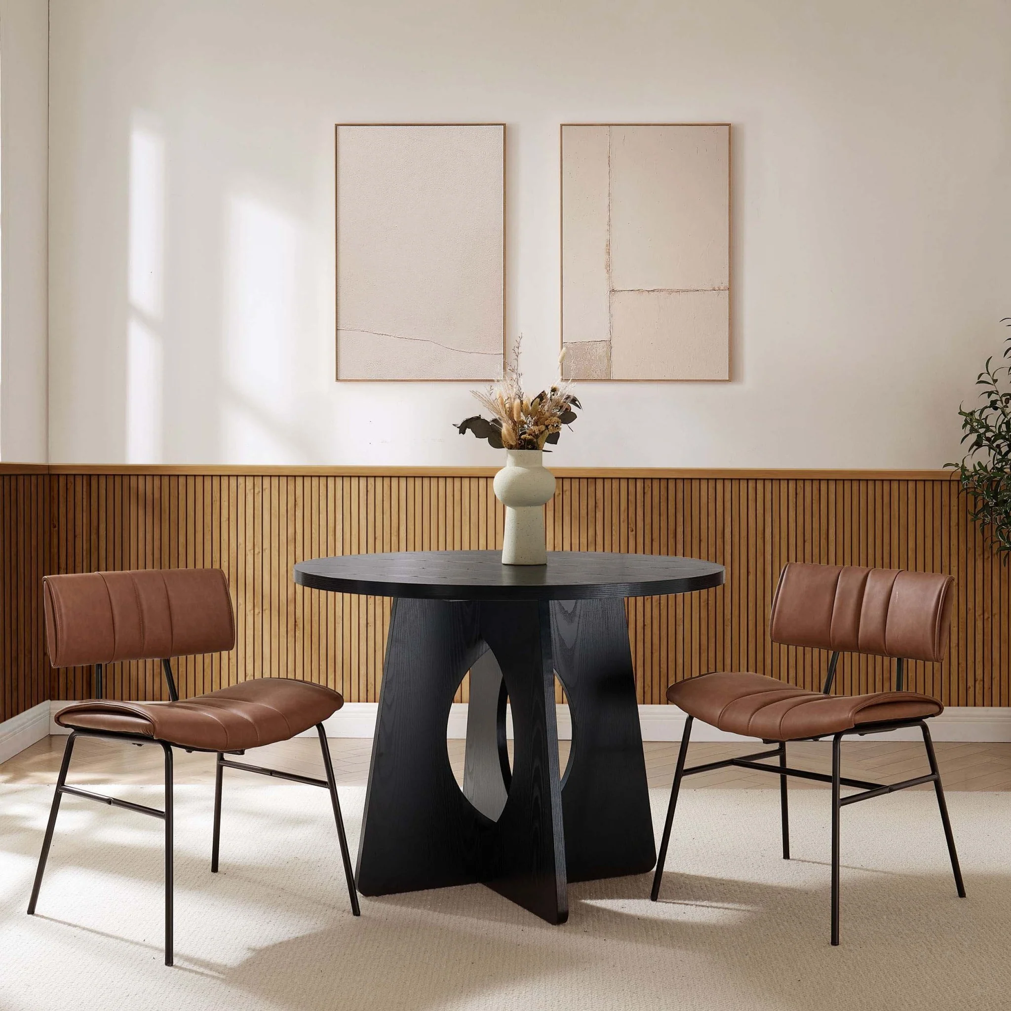 Fearne Set of 2 Dining Chairs - Faux Leather Tan