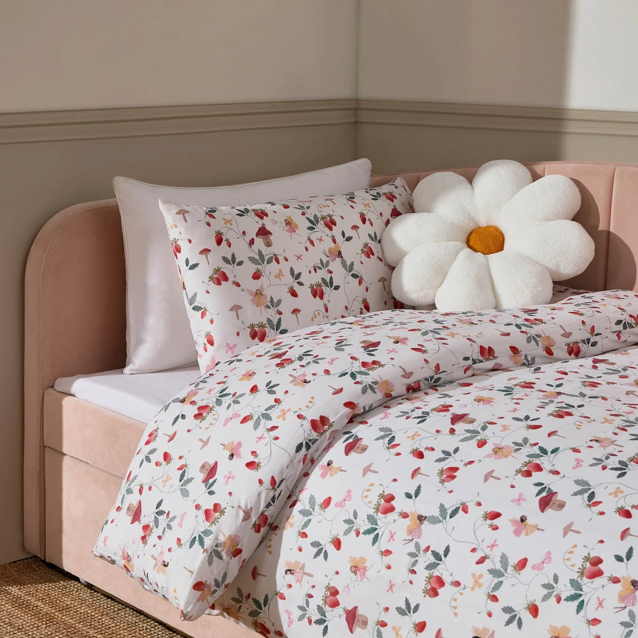 Felicity 100% Cotton Fairy Forest Print Duvet Cover Set - Red