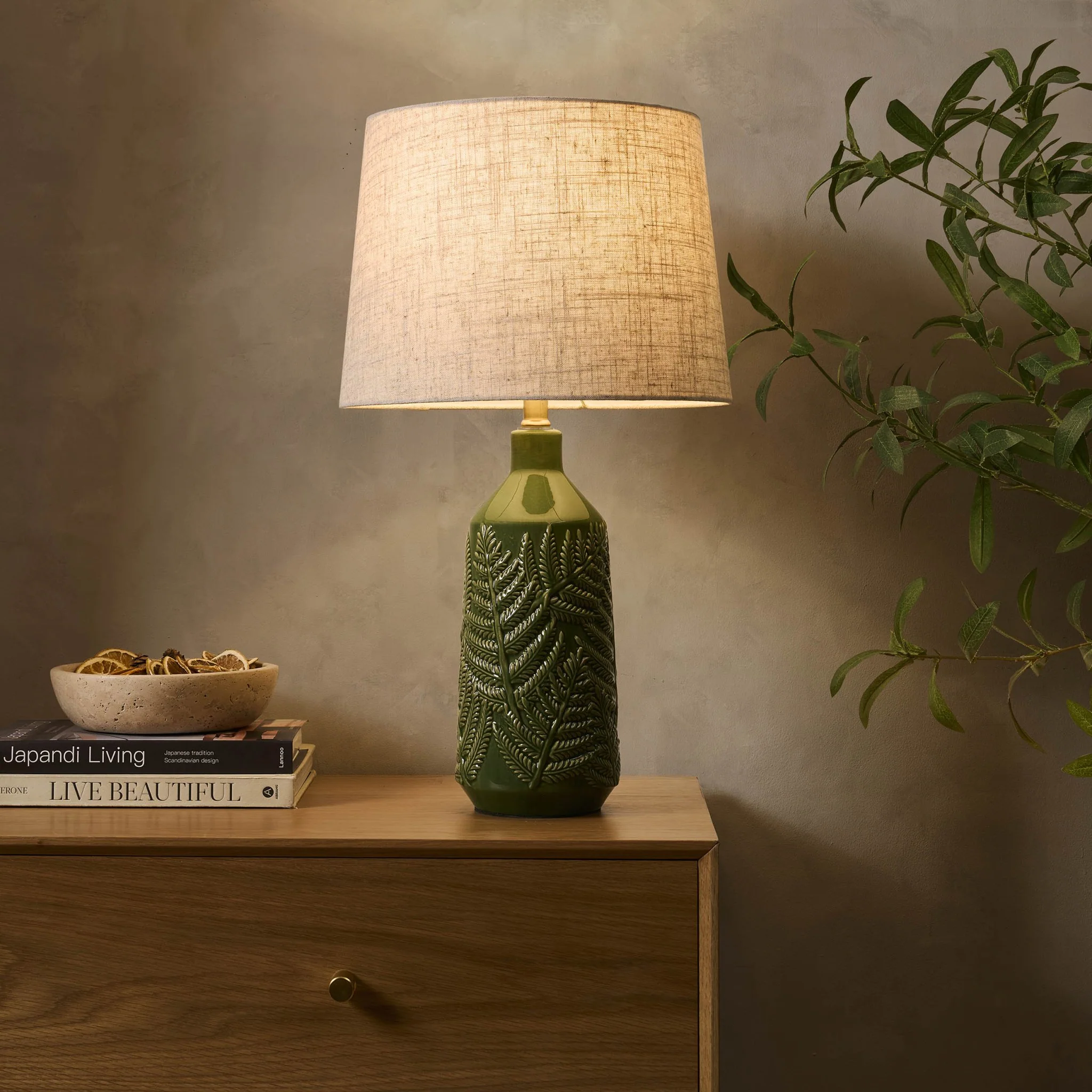 Fern Ceramic Textured Table Lamp - Green - Image 2