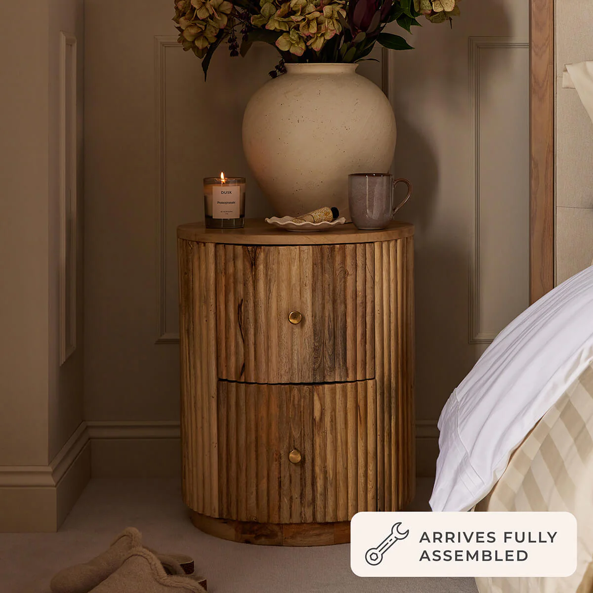 Finley  Mango Wood 2 Drawer Bedside Table - Natural