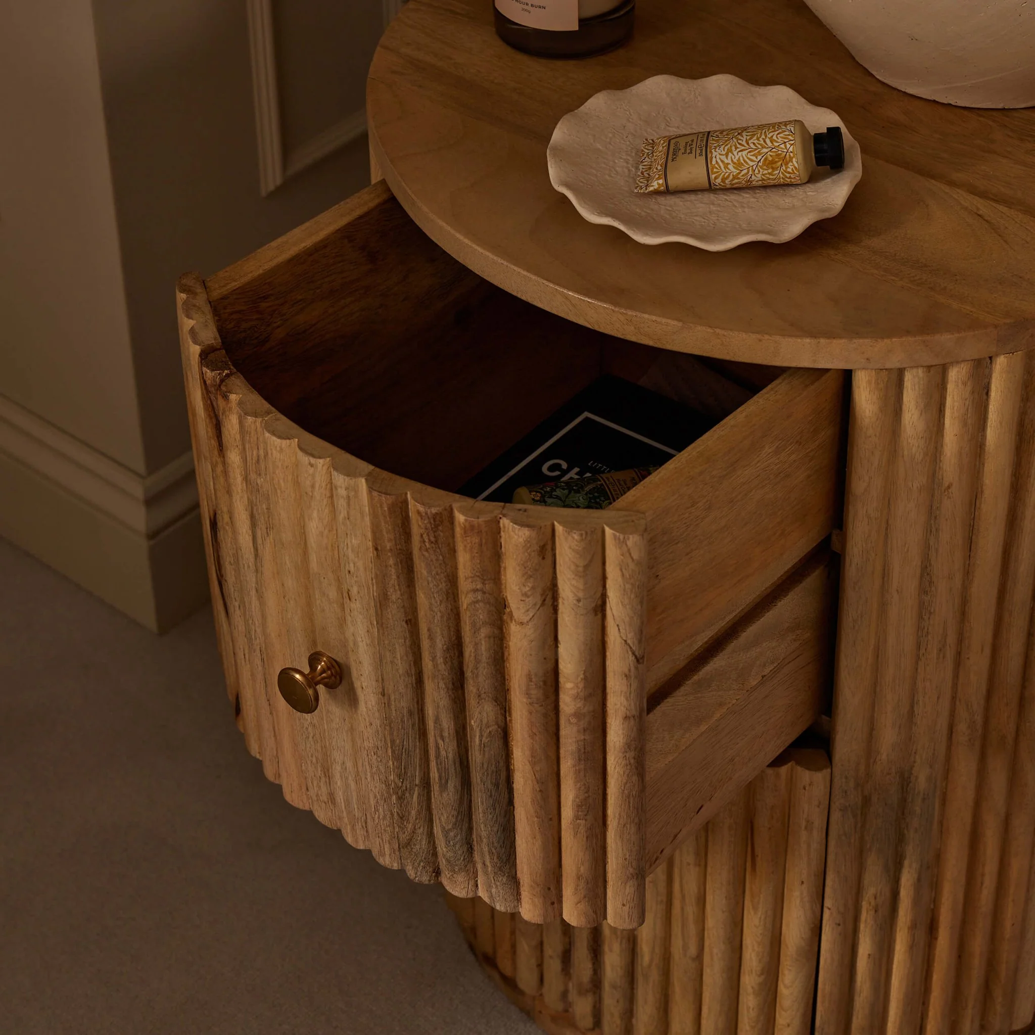 Finley  Mango Wood 2 Drawer Bedside Table - Natural - Image 2