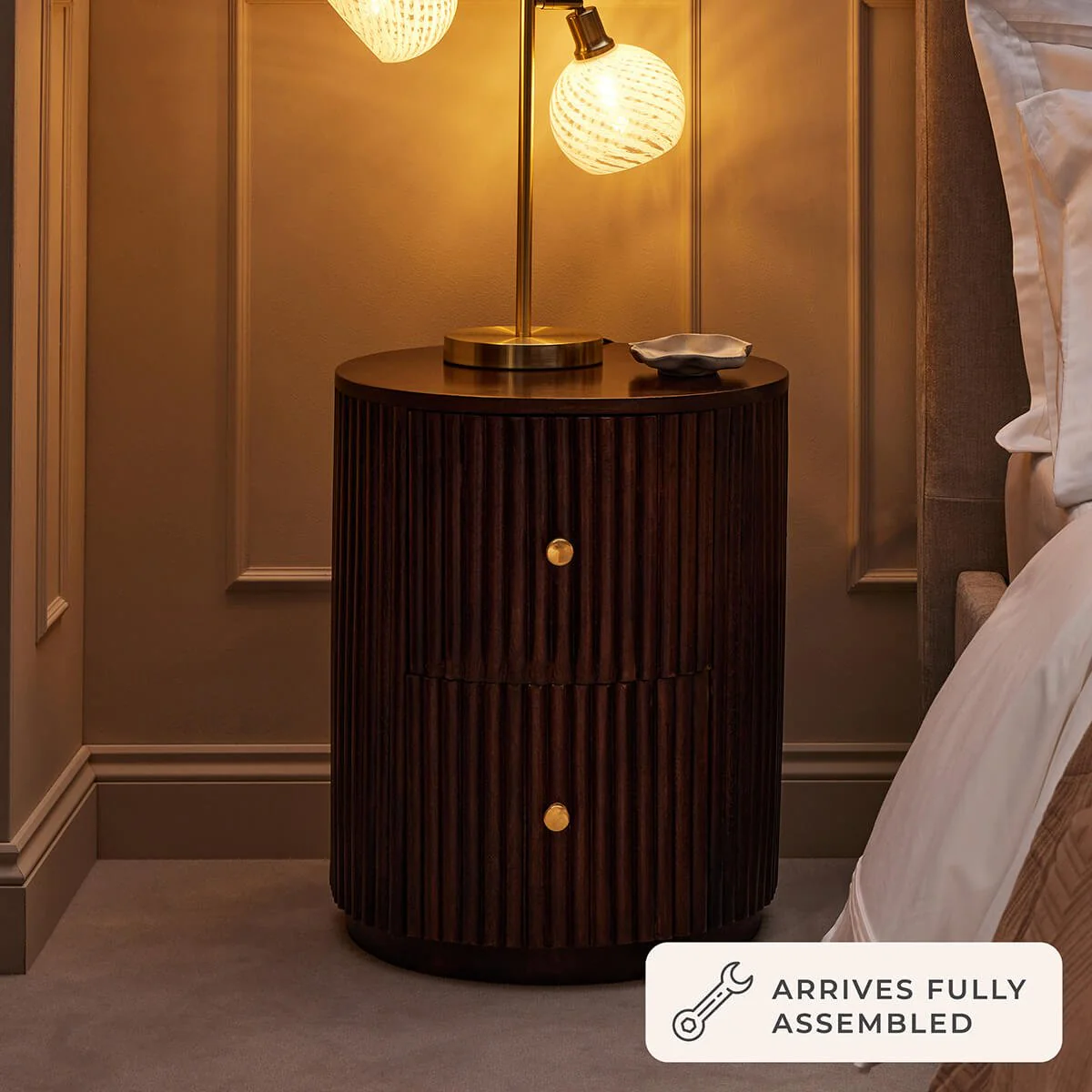Finley Mango Wood 2 Drawer Bedside Table - Walnut