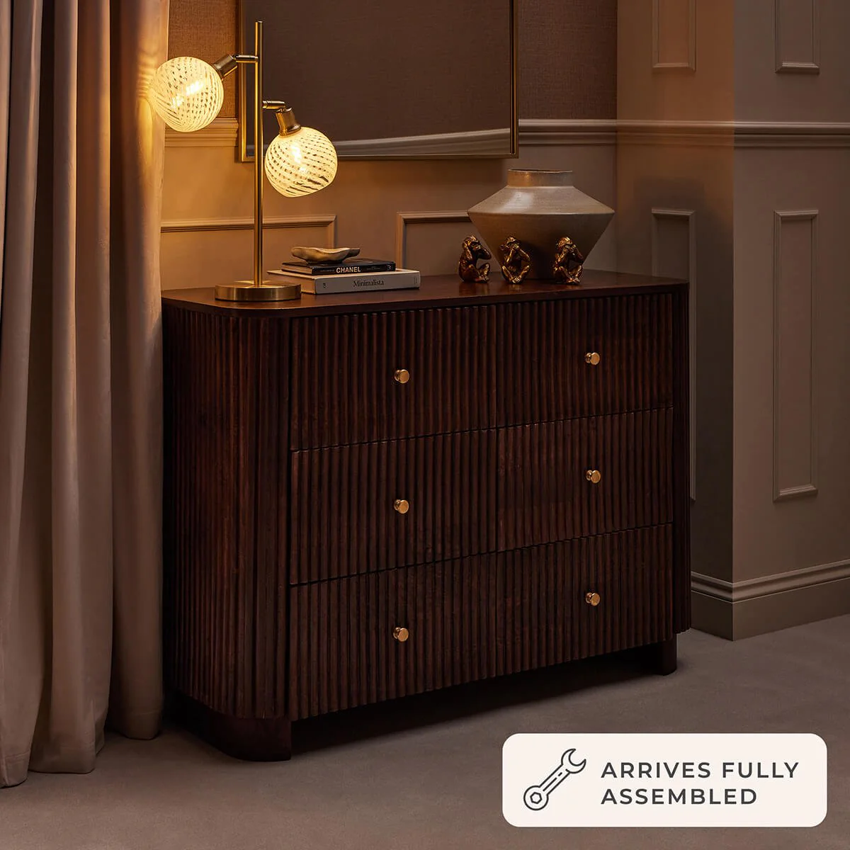 Finley Mango Wood 6 Drawer Chest - Walnut