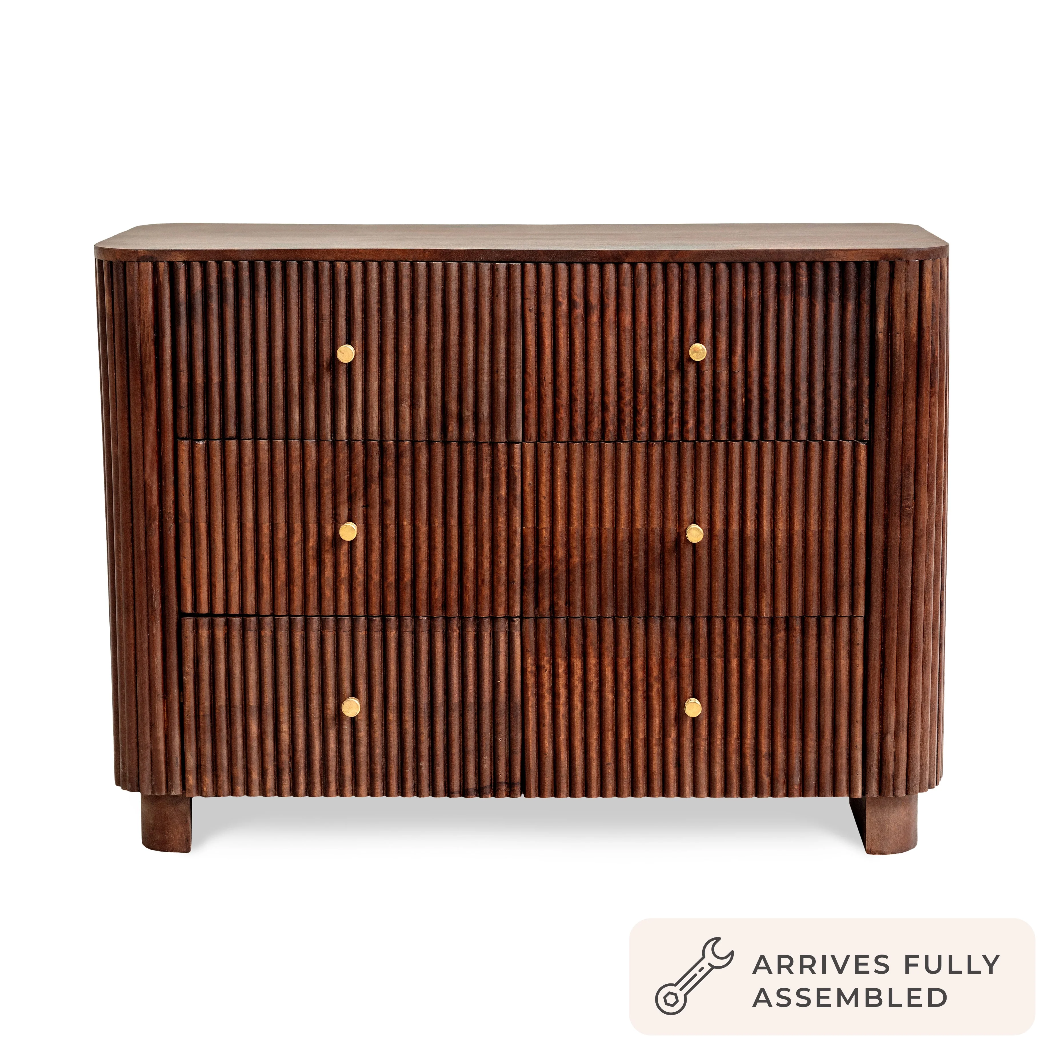 Finley Mango Wood 6 Drawer Chest - Walnut - Image 4