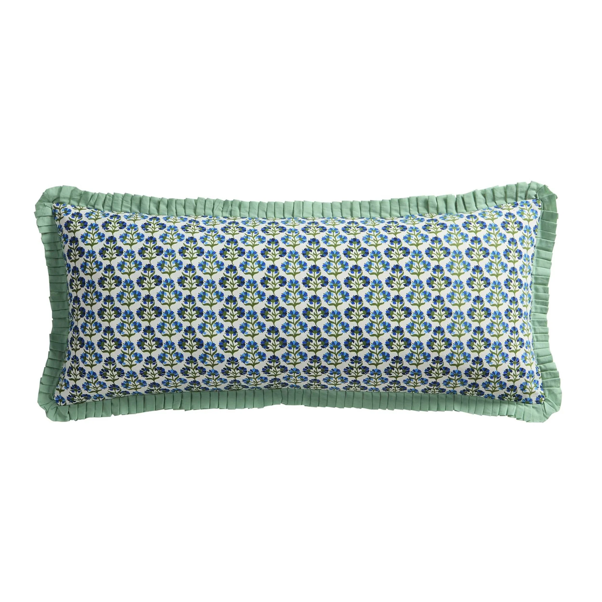 Fiona 100% Cotton Box Pleat Edge Printed Sofa Cushion Cover - Blue - Image 3