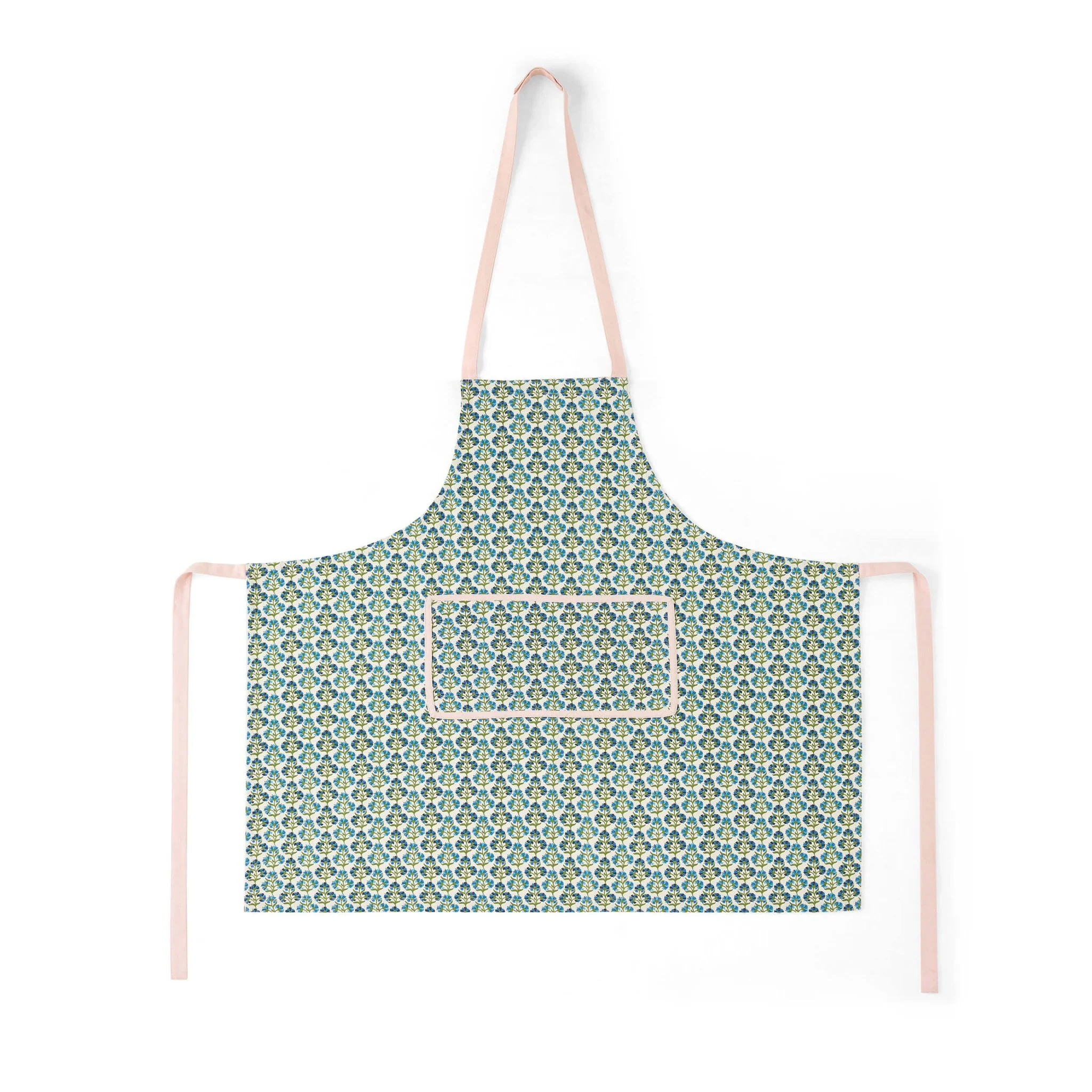 Fiona 100% Cotton Printed Apron - Blue/Pink - Image 2