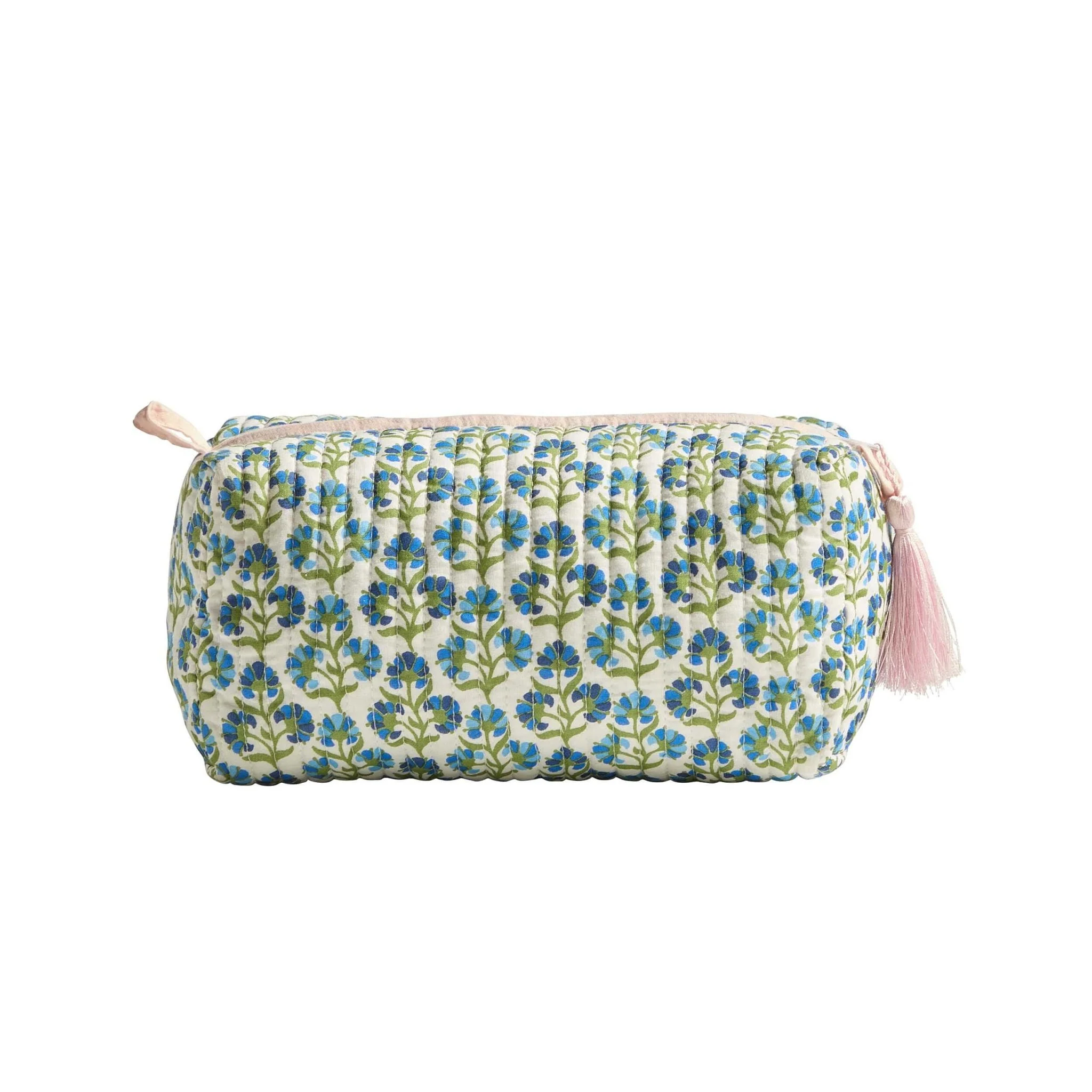 Fiona Cotton Printed Makeup Bag - Blue/ Pink - Image 2